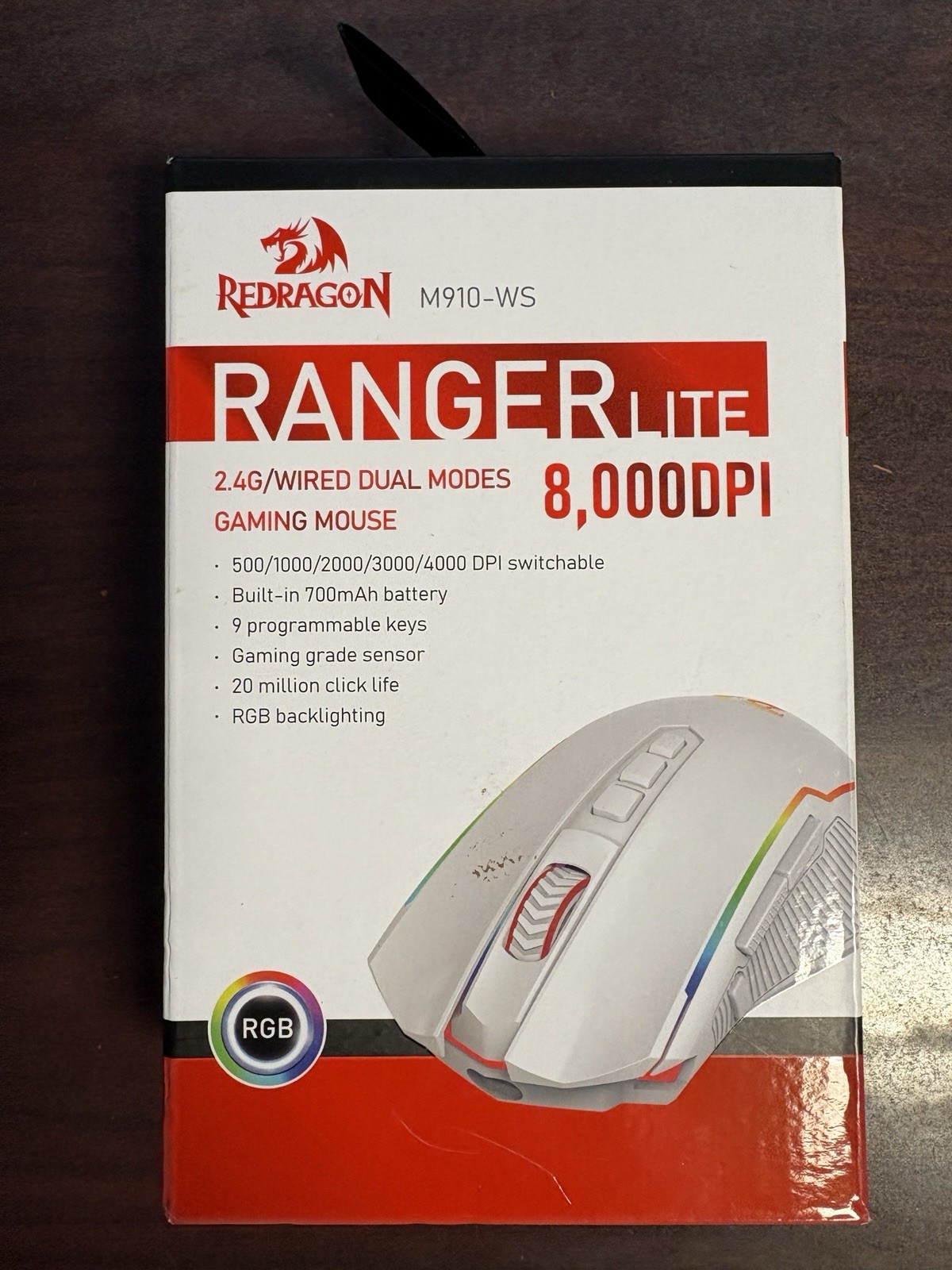 Redragon M910-WS Wireless RGB Gaming Mouse: 8000 DPI - New