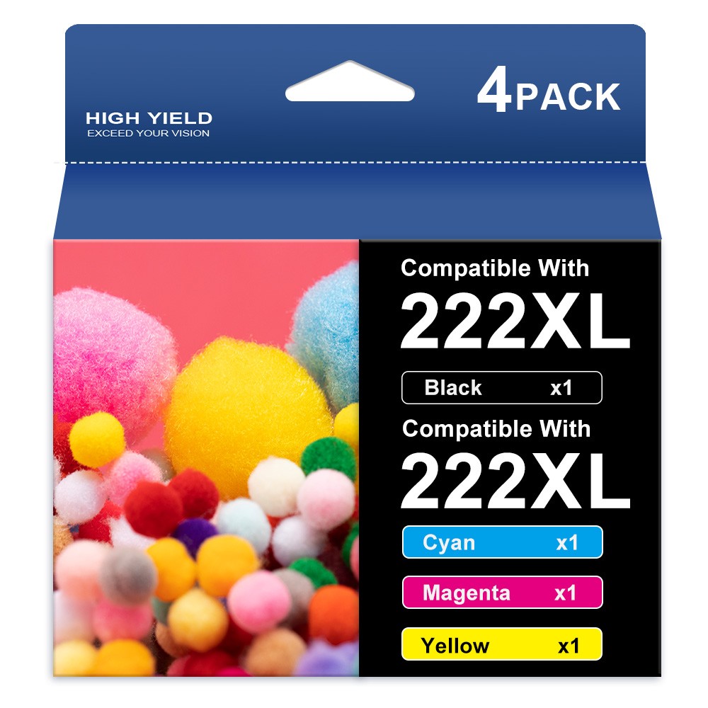 4Pack T222XL 222 XL Replacement Ink Cartridge for Epson WF-2960 XP-5200 Printer