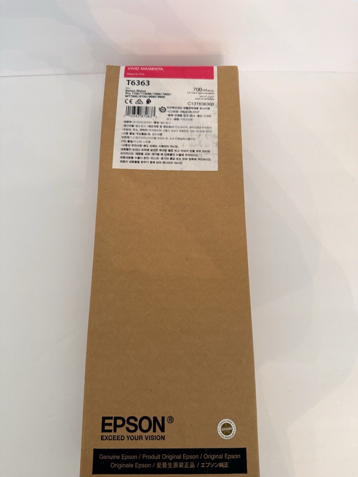 EPSON T6363 Vivid Magenta Ink 700ml Stylus Pro 7890/7900/9890/9900 Exp 2022. NEW