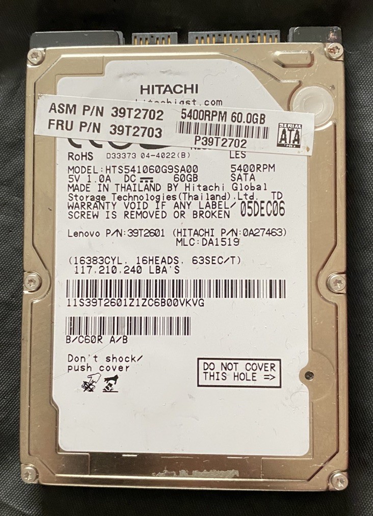 Hitachi HTS541060G9SA00 | 60 GB 2.5” SATA HDD Disk Drive | 5400 RPM