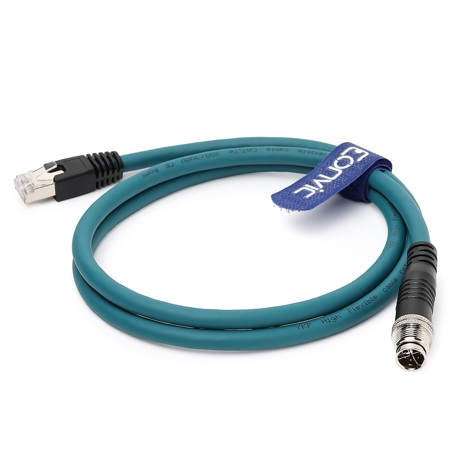 Blue Ethernet M12 XType 8Pin Male To RJ45 Cat7e Cable 1M Fits Cognex