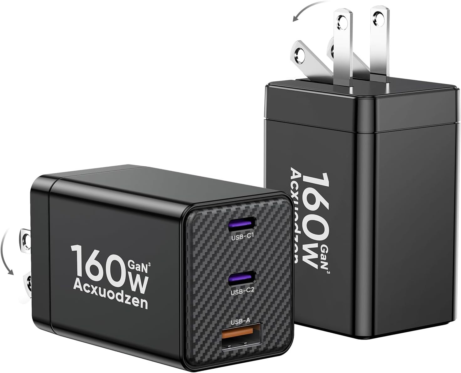 [2 Pack] 160W USB C Charger, 3-Port GaN Fast, Dual 65W, QC3.0 Laptop Adapter