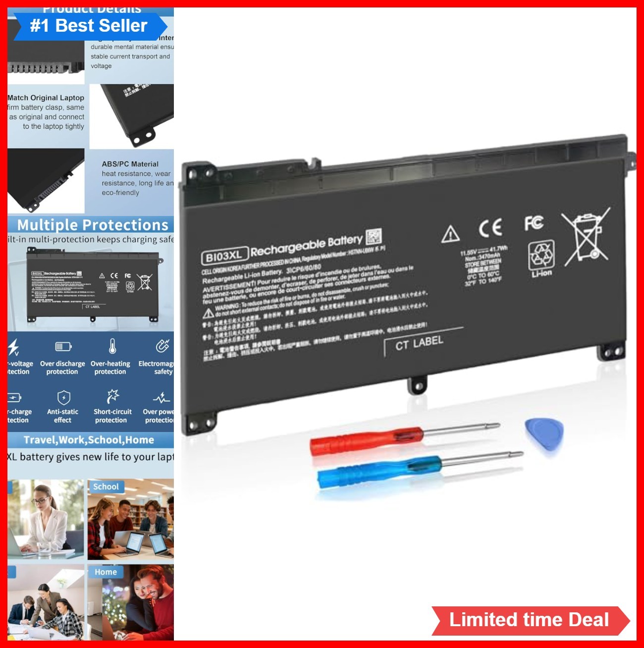 Laptop Battery 11.55V 3470mAh 41.7Wh Li-ion Rechargeable for HP Pavilion X360