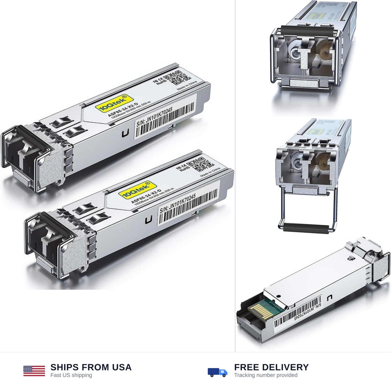 10Gtek 1000BASE-SX Gigabit SFP LC Multi-Mode Transceiver, Mini-GBIC Module fo...