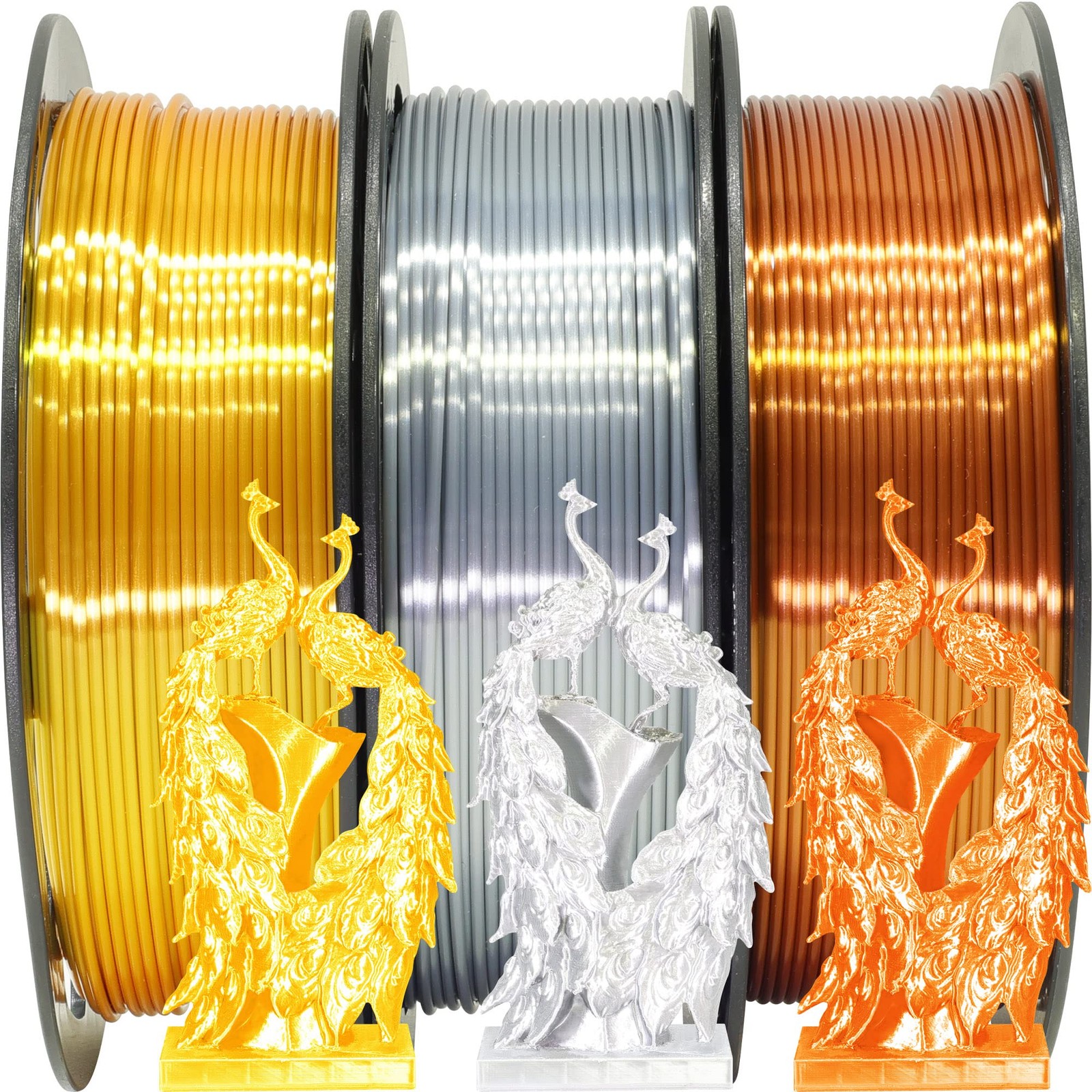 Shiny Silk Gold Silver Copper PLA Filament Bundle, 1.75mm 3D Printer Filament...