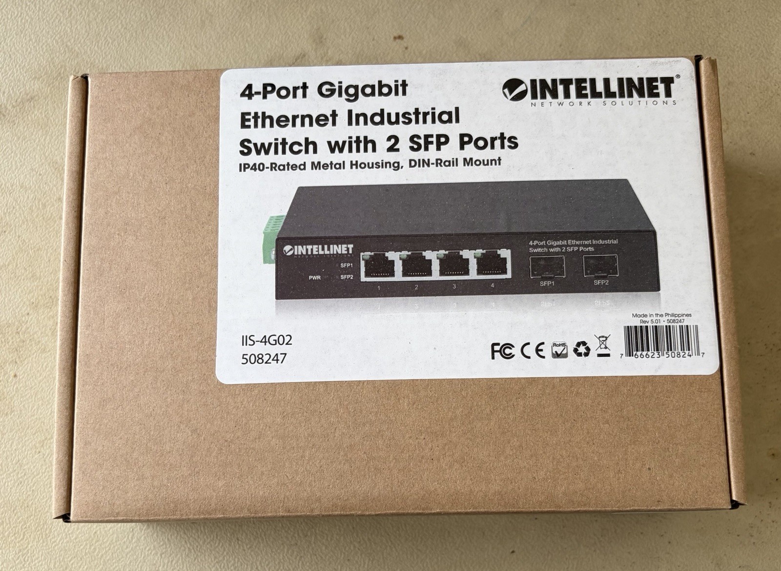 Intellinet 4-Port Gigabit Ethernet Industrial Switch with 2 SFP Ports New Sealed