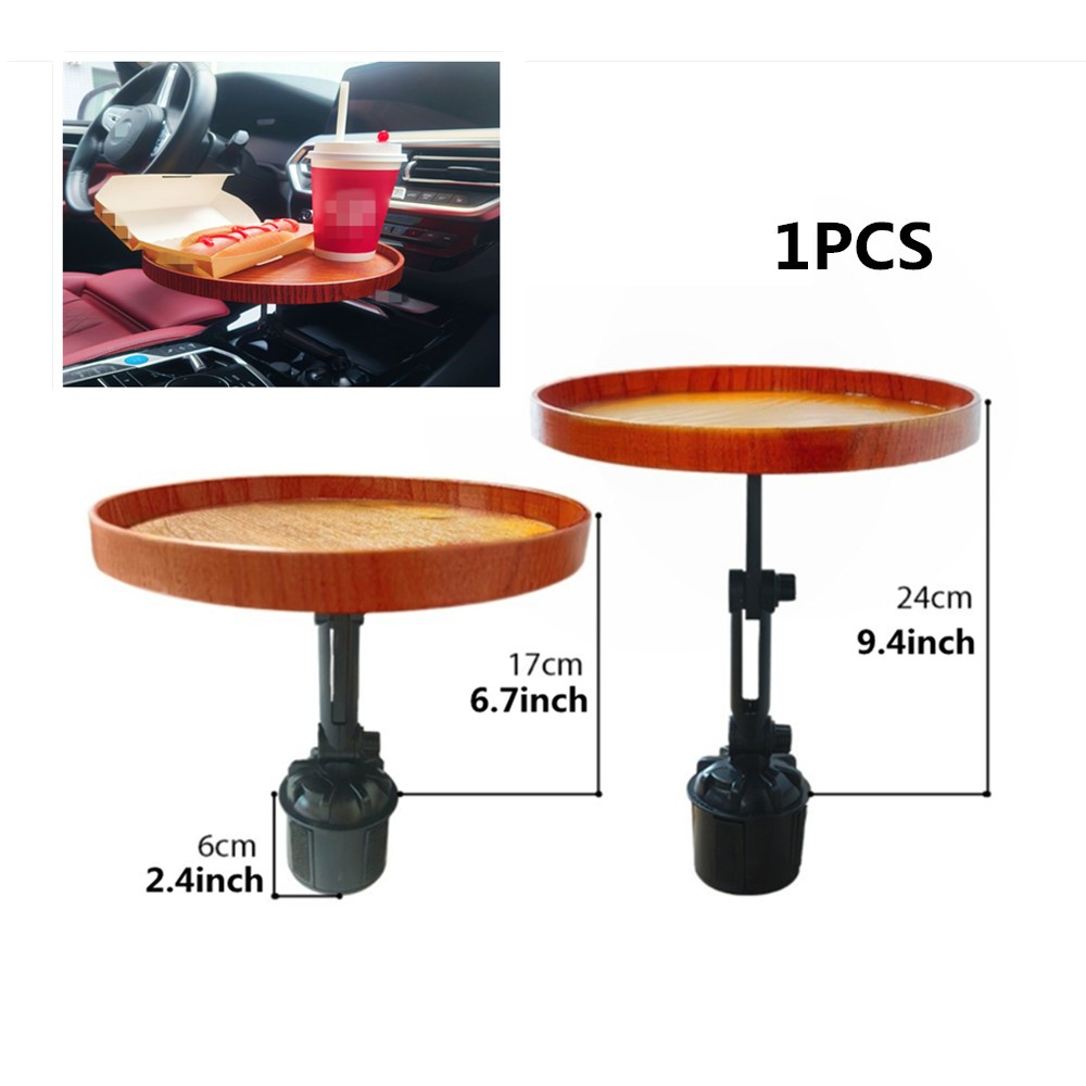 1PC Wood Car Auto Tray & Car Desk for Laptop 360° Rotating Wood Cup Holder Table