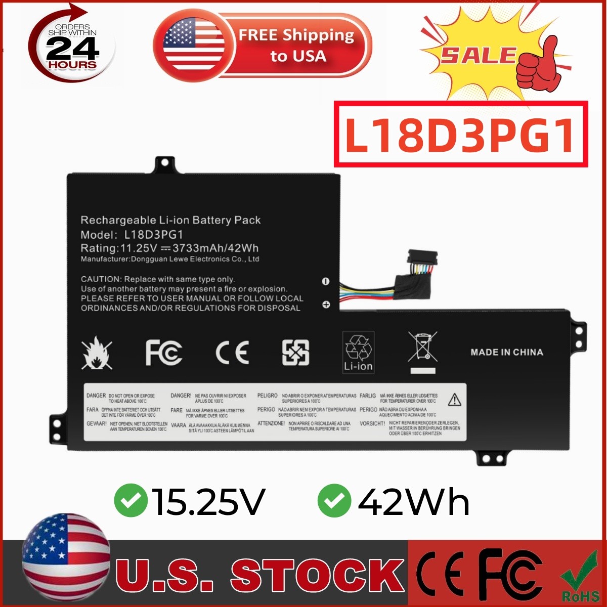 ✅L18D3PG1 Battery For Lenovo Chromebook 100E 300E 500E Seriees L17M3PB0 L17L3PB0