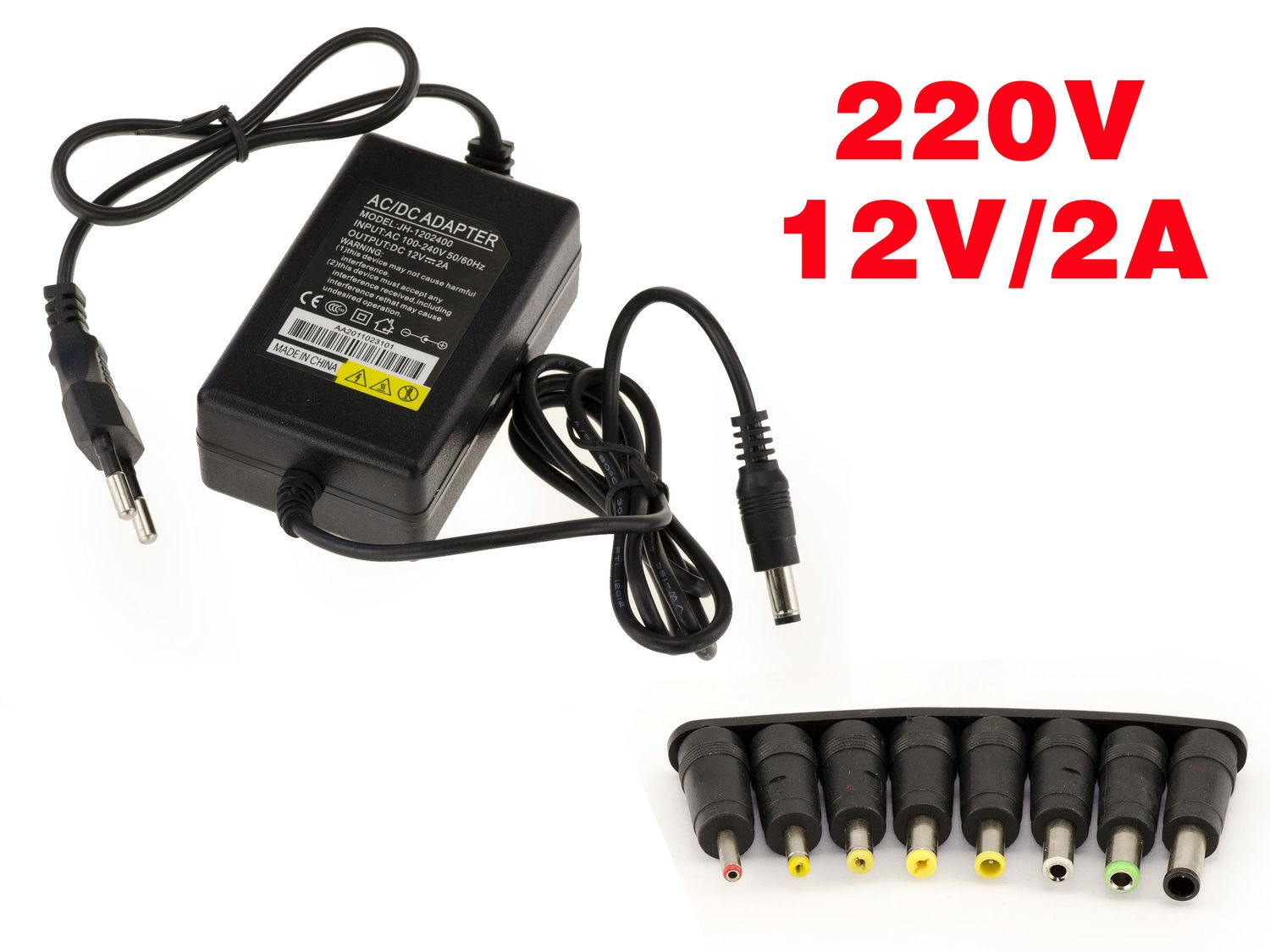 AC 220V To DC 12V 2A Power Supply + 8 Adapters