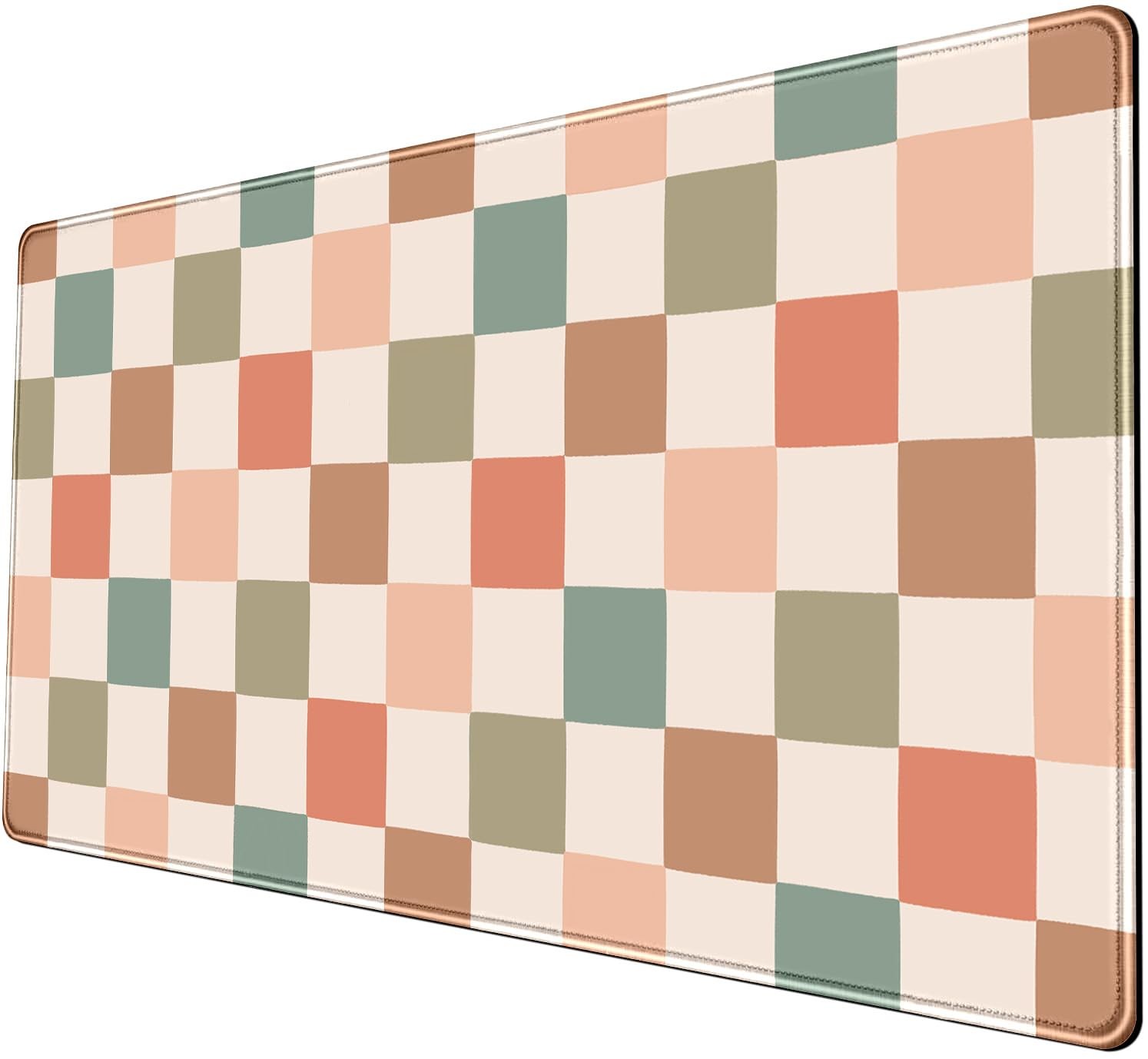 Boho Checkered Desk Mat, Beige Plaid Pad Xl-31.5x15.7in-Pastel Desk Mousepad-...