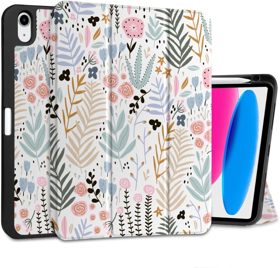 Trifold Stand Case with Pencil Holder for iPad 11th Gen 11 Inch 2025, Floral TPU