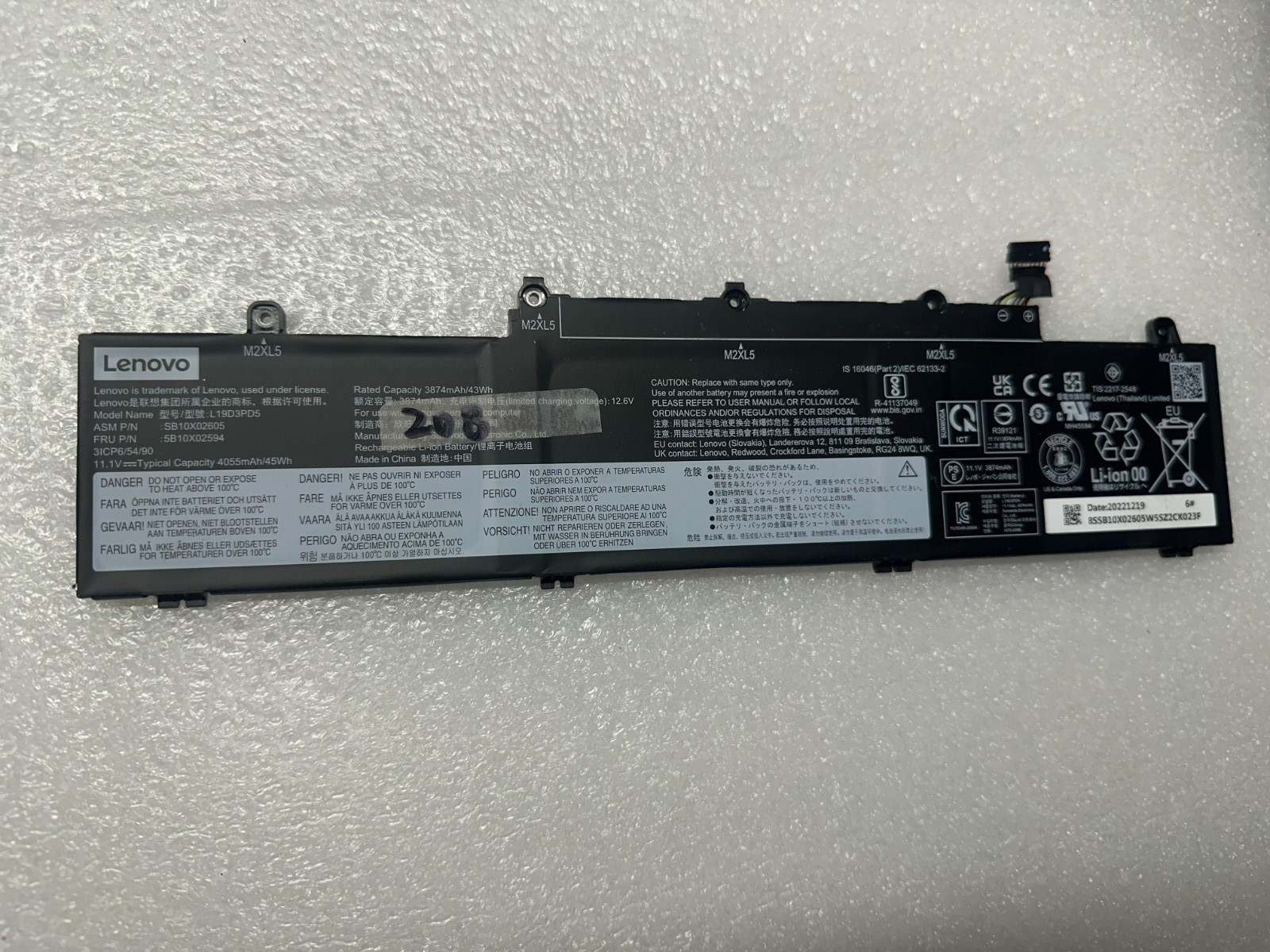 208 cycles - Lenovo Thinkpad E14 Gen 4 genuine original battery L19D3PD5