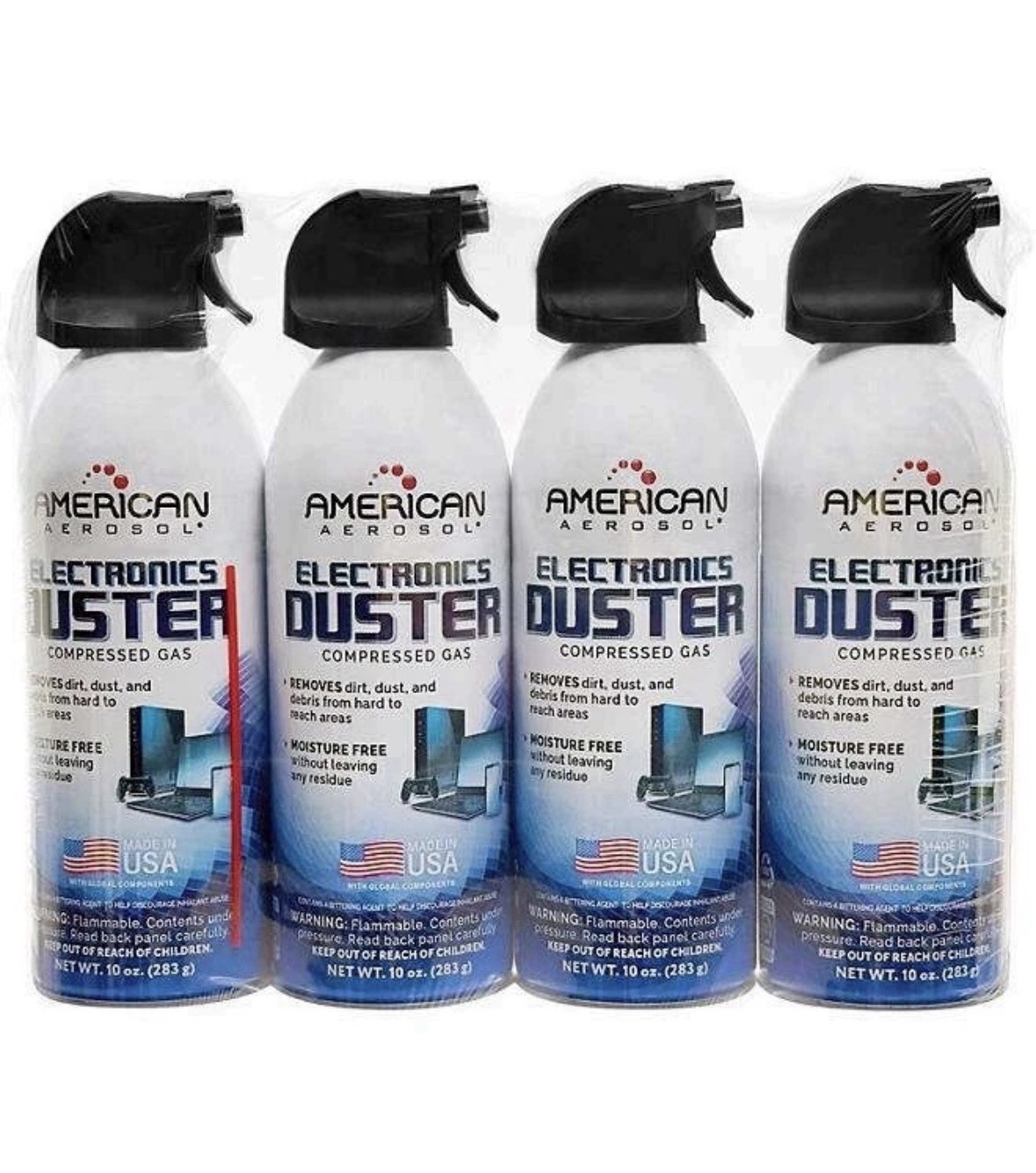 American Aerosol Compressed Gas Electronics Duster, 10 oz, Pack of 4, 8 & 12