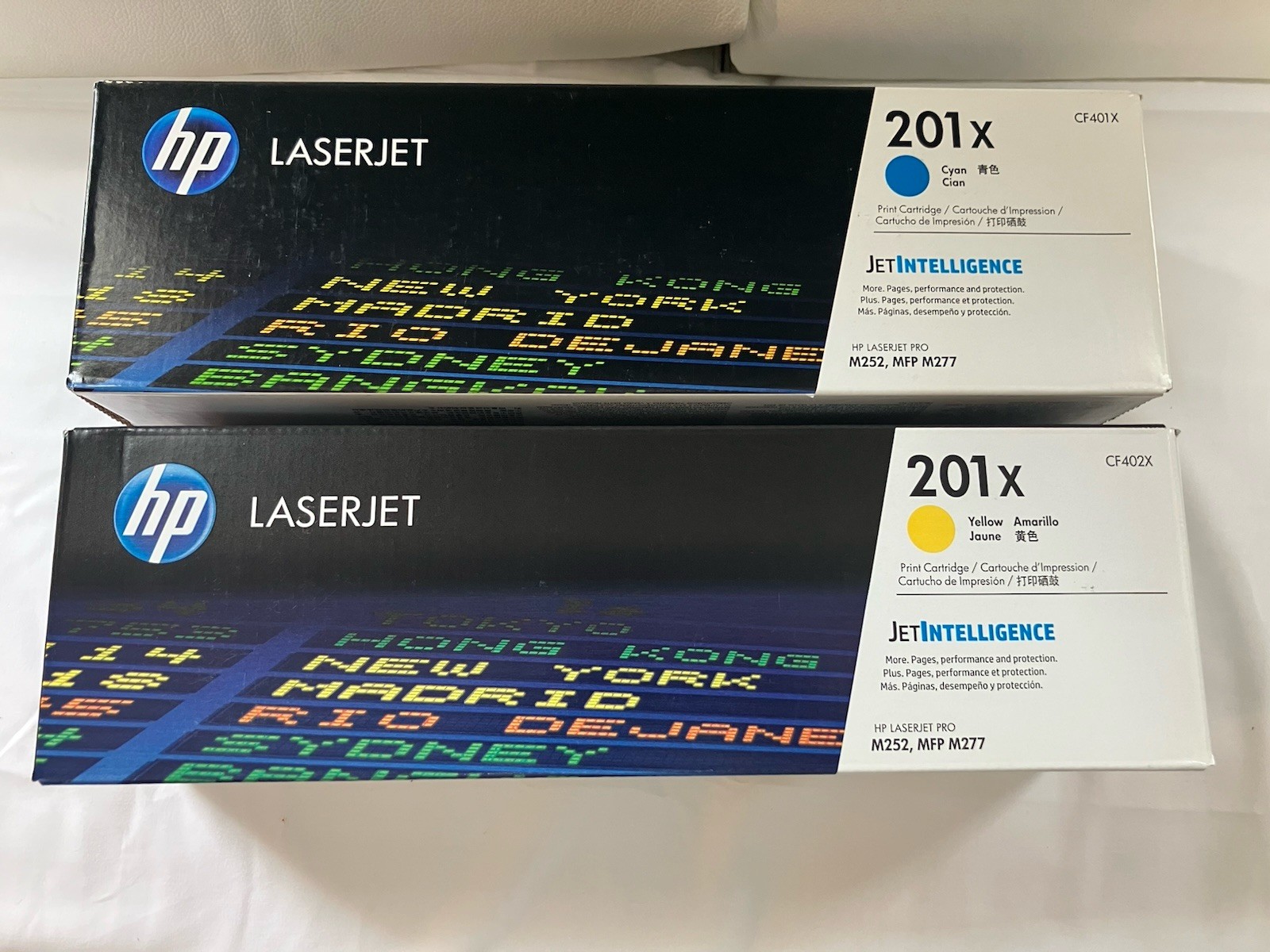 *NEW* OEM HP TONERS CF401X-CYAN, CF402x-YELLOW (LOT OF 2) 201X M252,M277