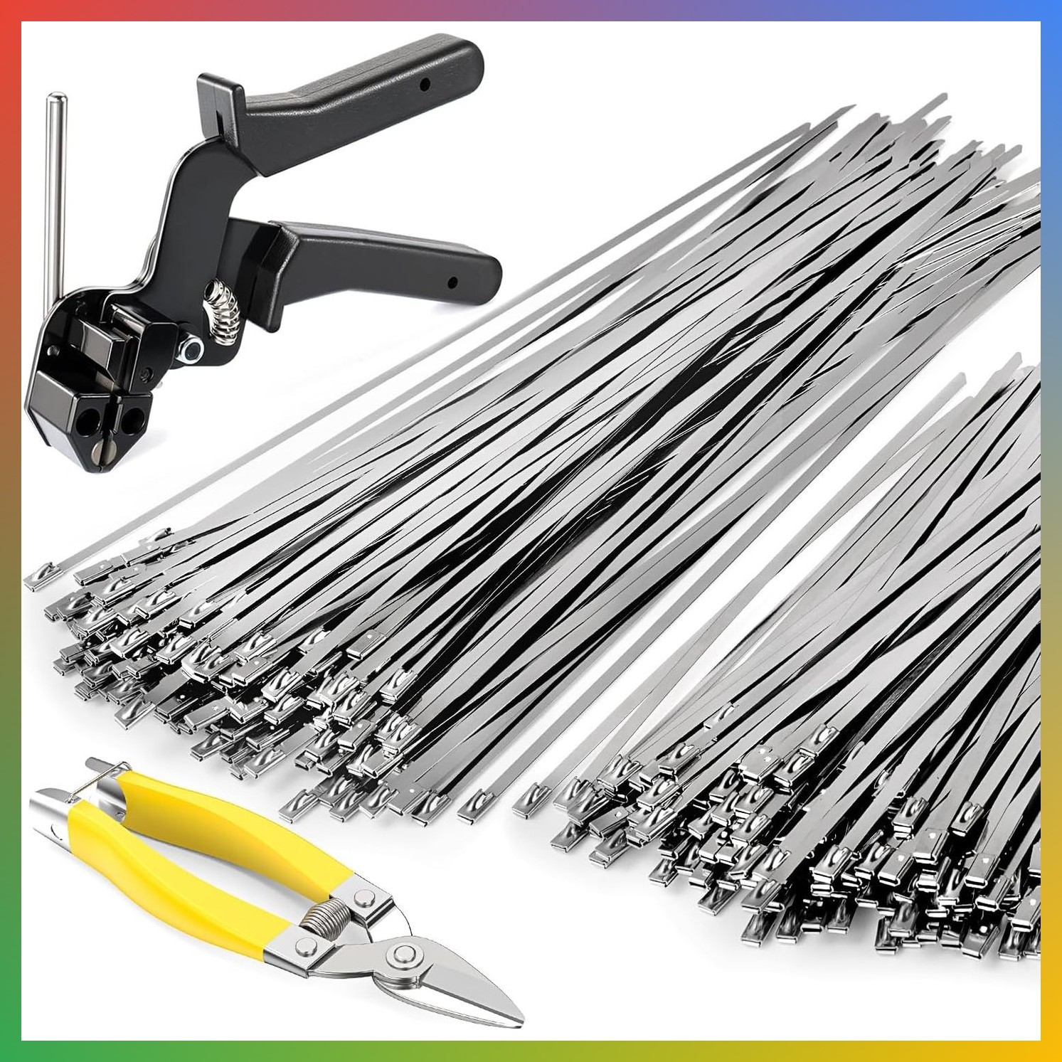 Cable Tie Gun Kit 200 Pcs Stainless Steel Zip Ties Heavy Duty 11.8 Inch 7.8 Inch
