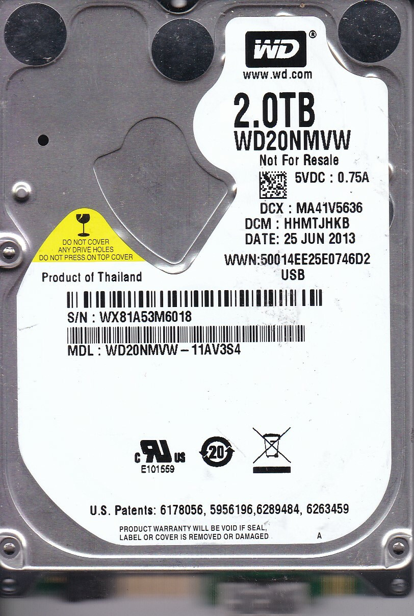 WD20NMVW-11AV3S4 dcm: HHMTJHKB sn: WX81A JUN 2013 2TB USB 3. 2.5 WESTERN DIGITAL