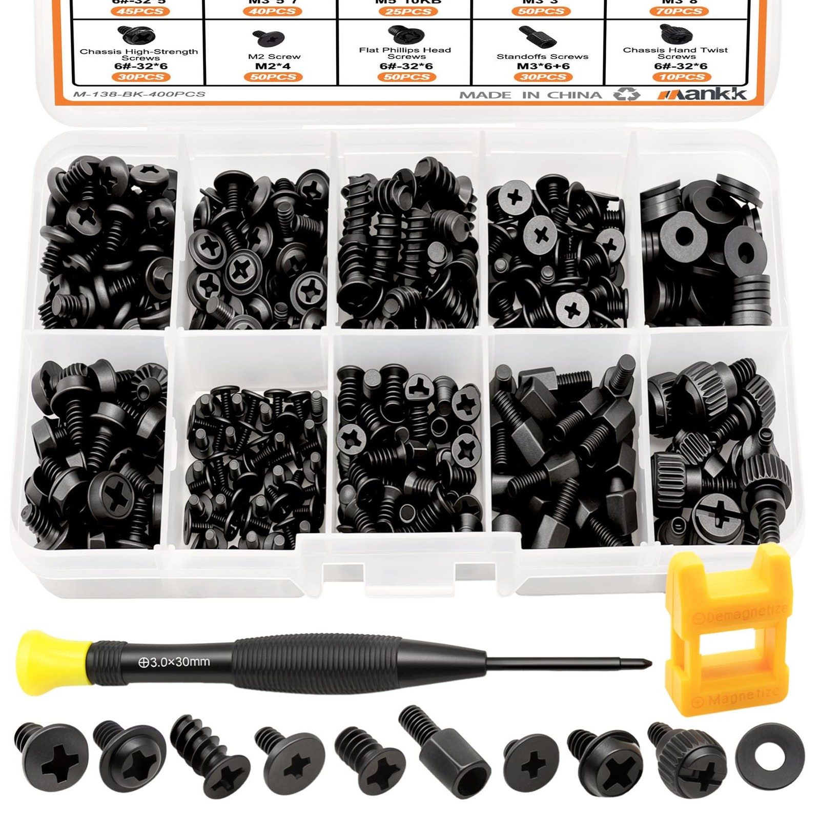 400PC PC Computer Screws Standoffs Kit Motherboard SSD Fan Case Repair Black Car