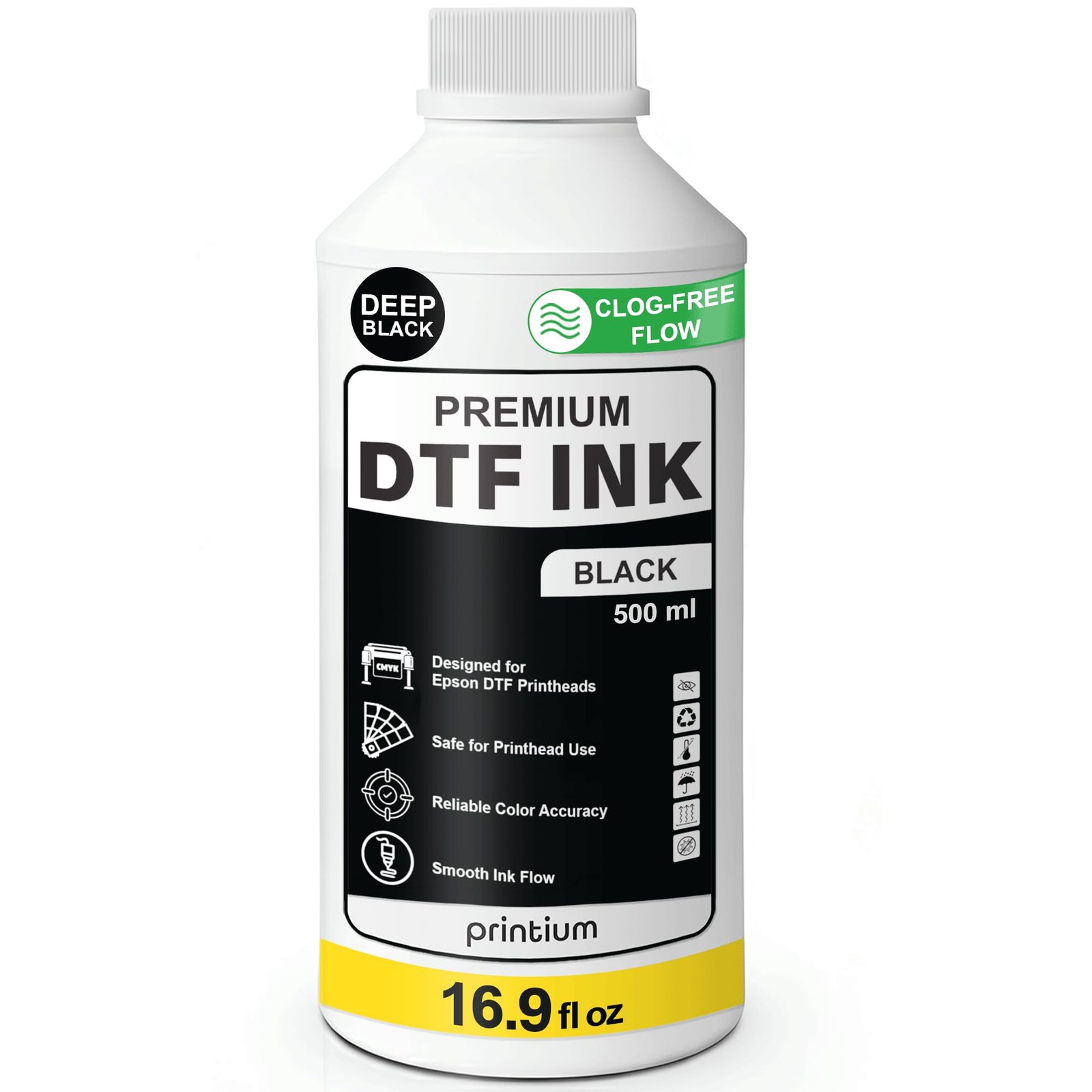 DTF Ink Black 16.9 fl oz (500 ml) Refill – Deep Black, Clog-Free Formula –