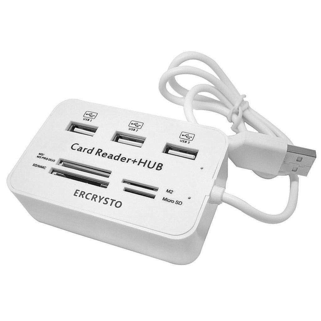 ERCRYSTO Card Reader and 3 Ports USB Hub, High 3-inch，2-inch, 1-inch, WHITE