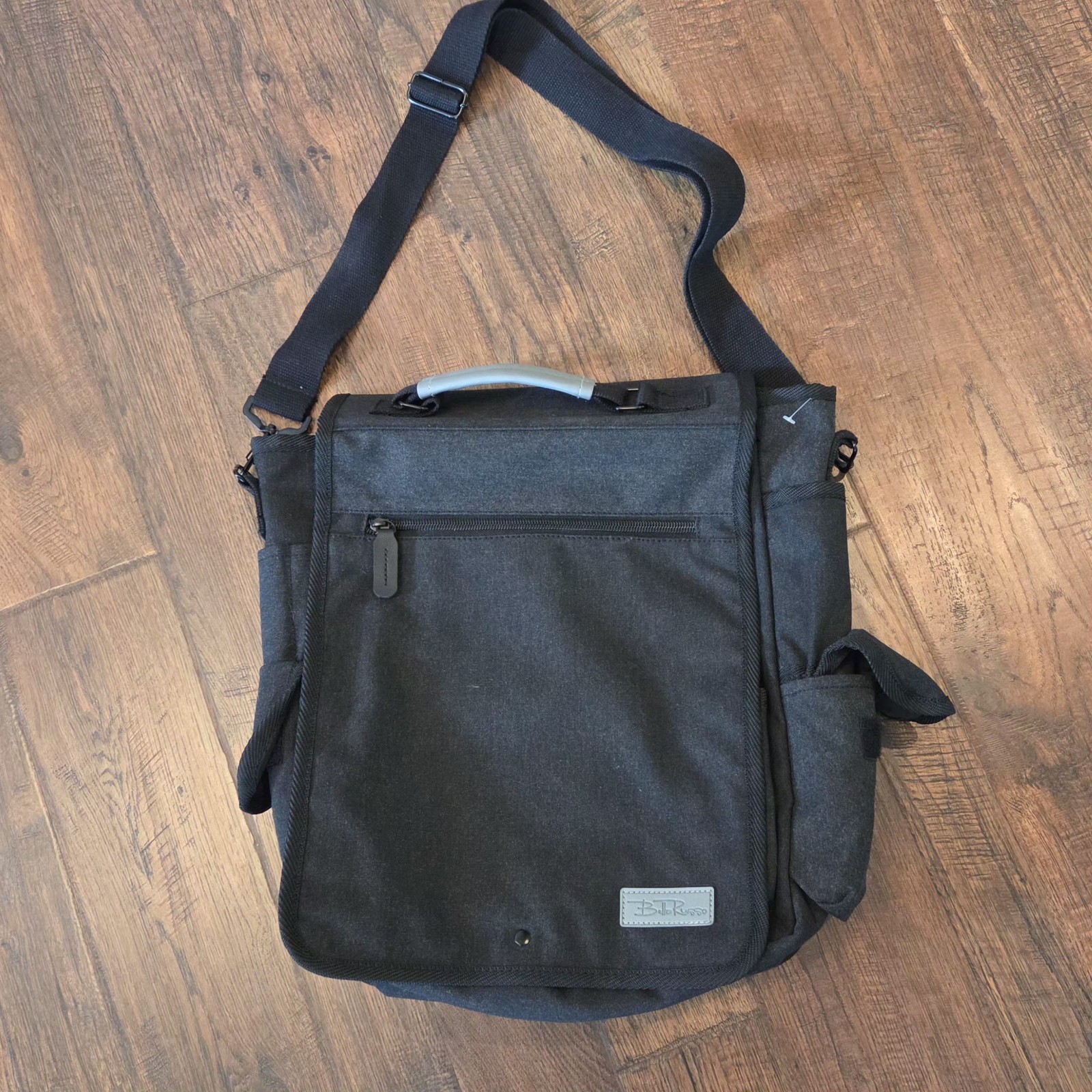 Bella Russo 14" Canvas Messenger Bag Pockets And Storage NWOT Dark Grey 