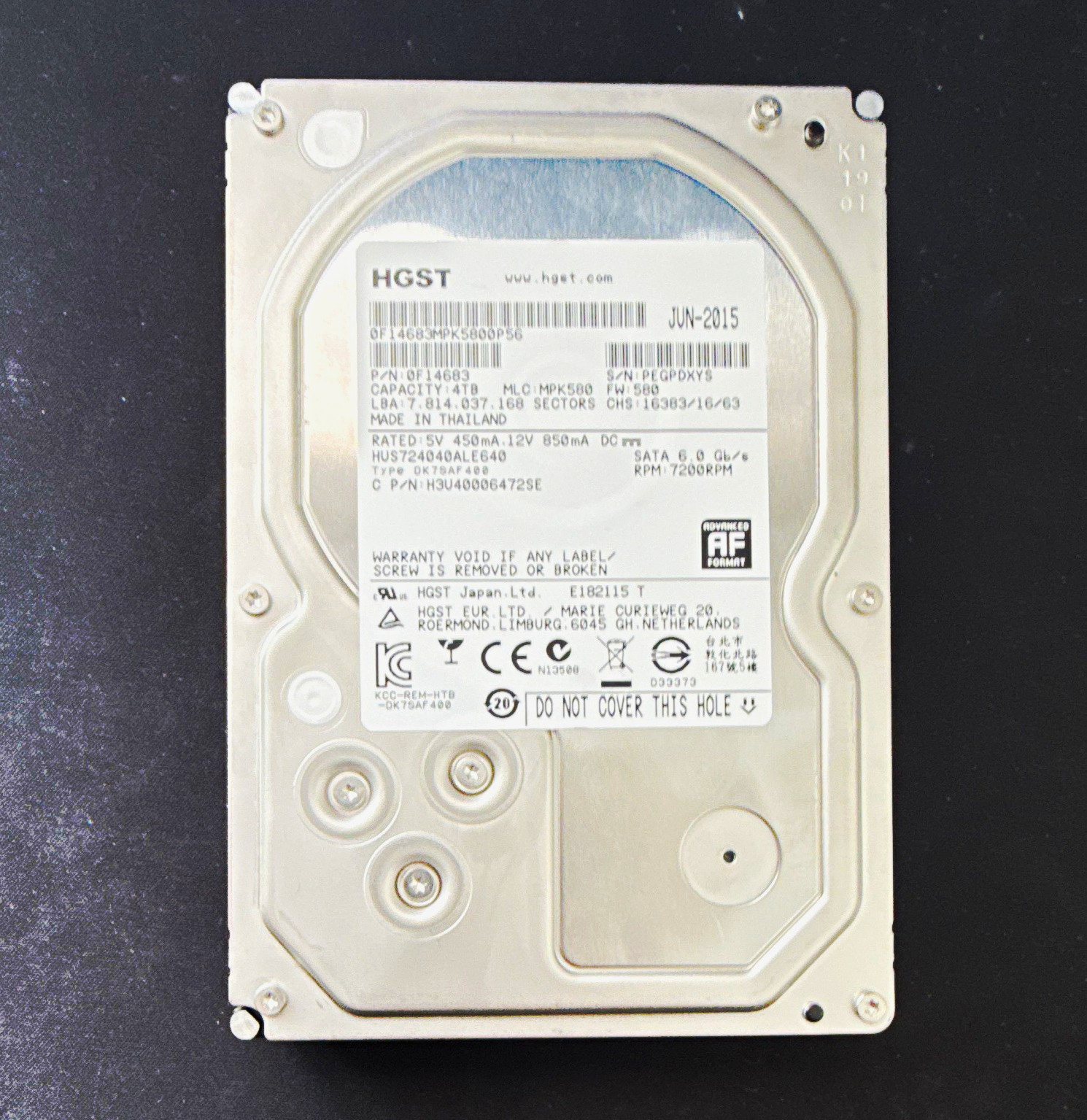 HGST Ultrastar 4TB 3.5" SATA 6Gb/s 7200RPM 128MB HDD HUS724040ALE640