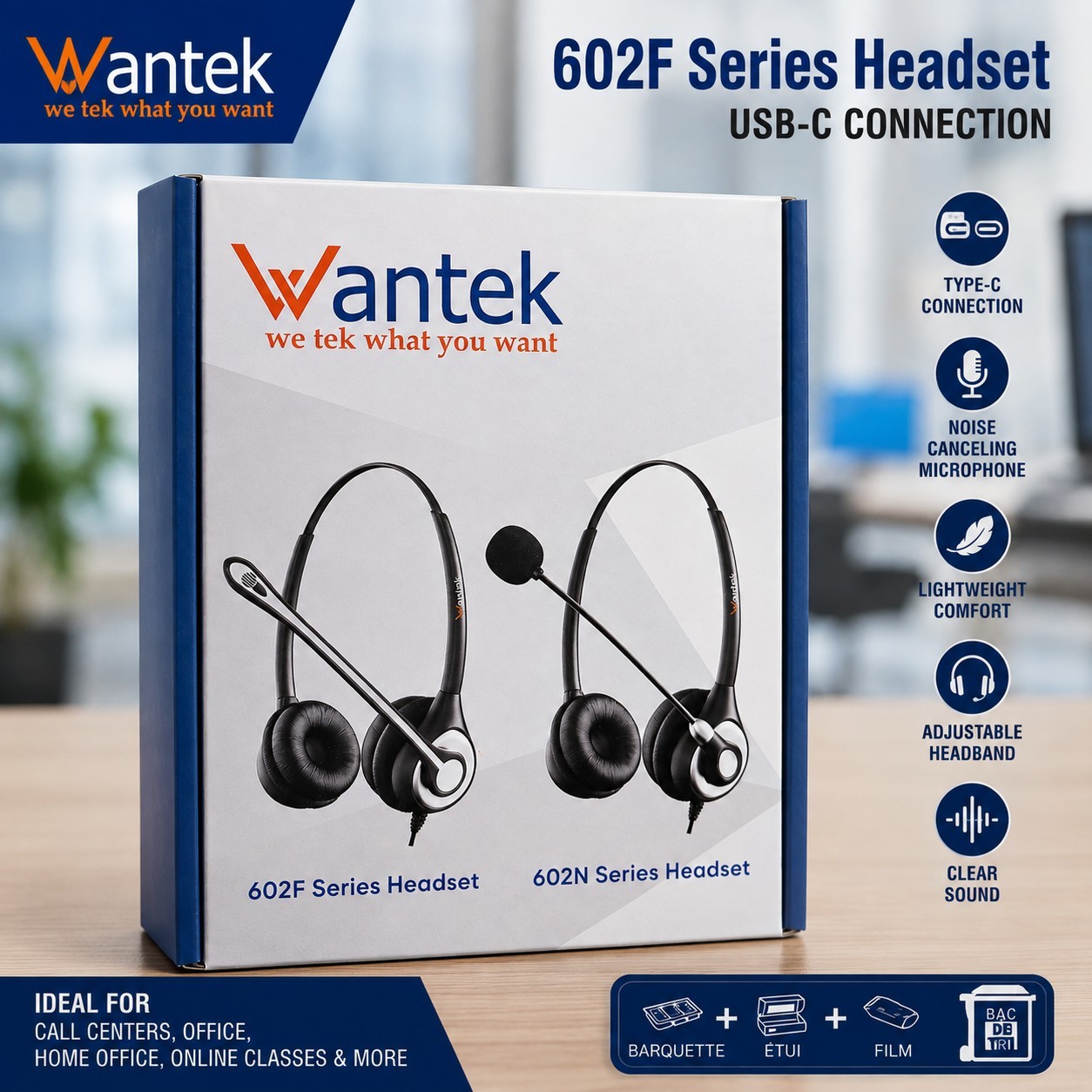 Wantek A602F USB-C Wired Mono Headset Noise Canceling Mic New Sealed Office