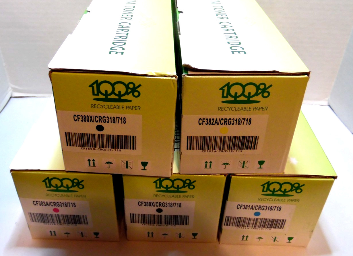 Lot Of 5 Premium Toner Cartridges 530A,531A,532A,533A,Black,Yellow,Cyan,Magenta