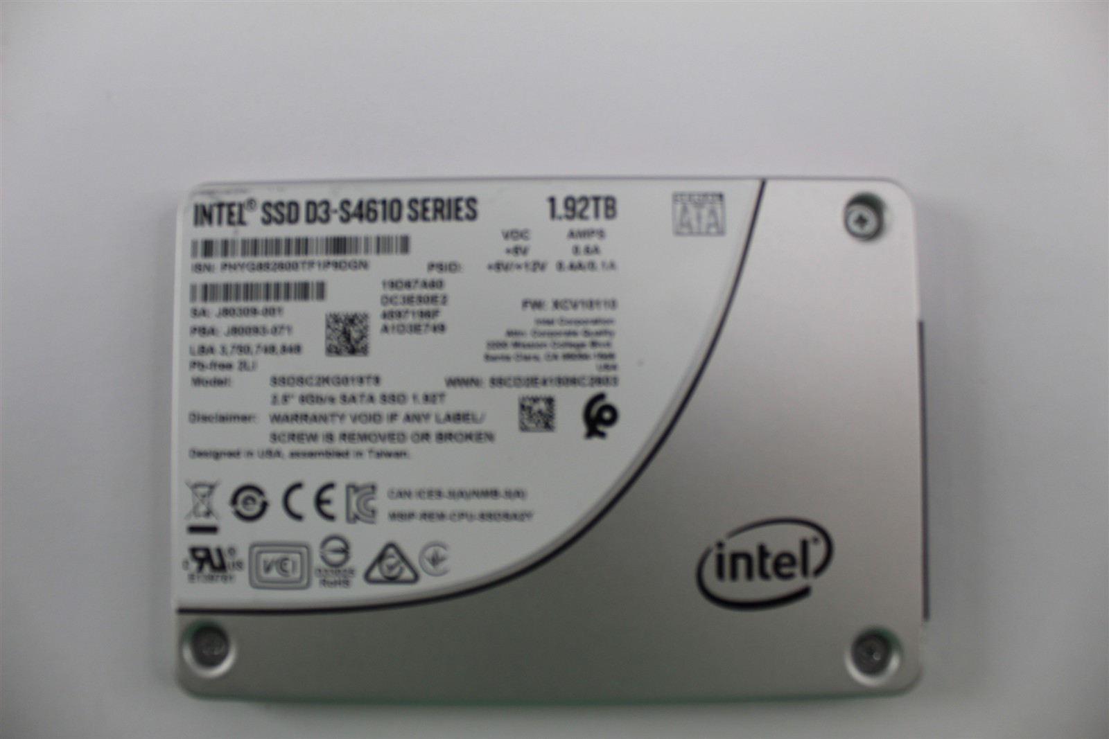 U92654 192TB Intel SSD D3S4610 Series 6Gbs 25 SATA Enterprise Drive J803 G2U
