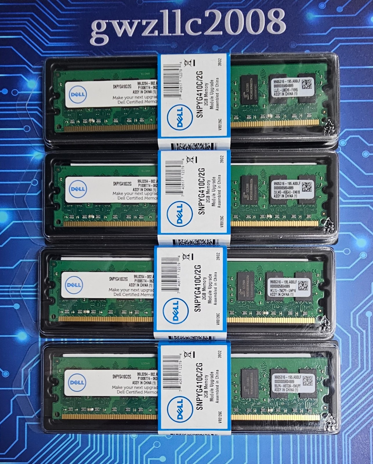 8GB (4x2GB) PC2-6400u DDR2-800MHz 2Rx8 Non-ECC Dell SNPYG410C/2G **New**