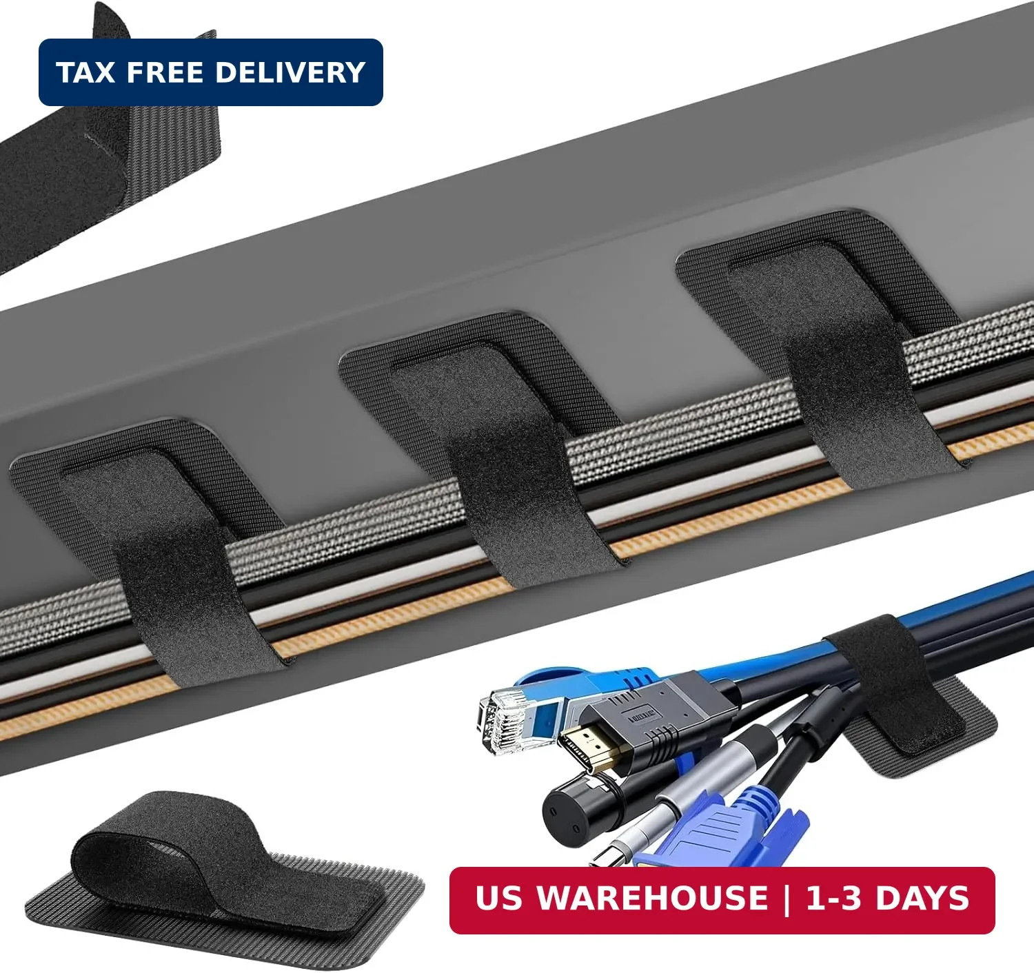 Cable Management Under Desk, Enhanced up to 15 Cord Organizer 20 Pair-Black