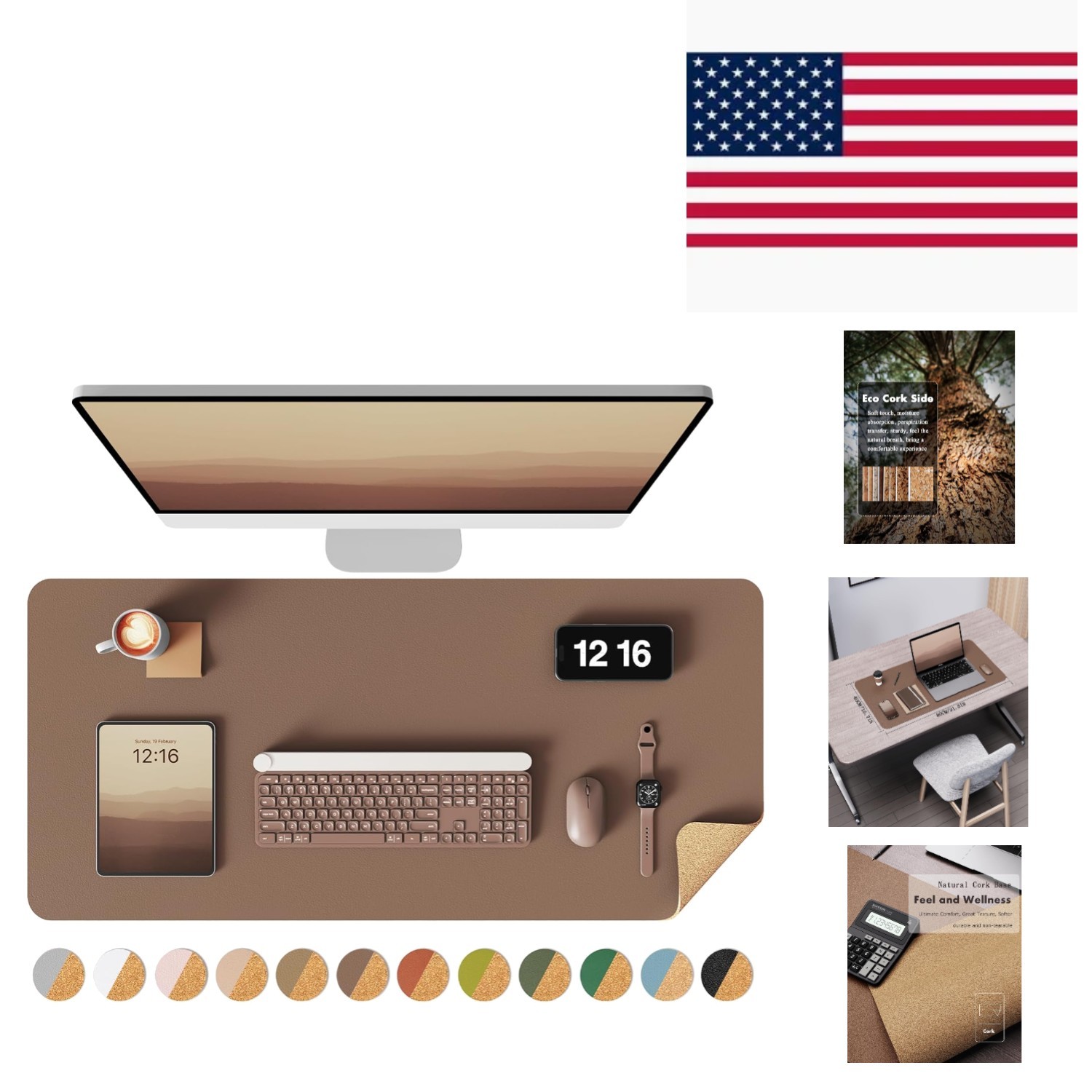 Large 31.5"x15.7" Leather & Eco Cork Desk Pad - Comfort & Style for Home/Office