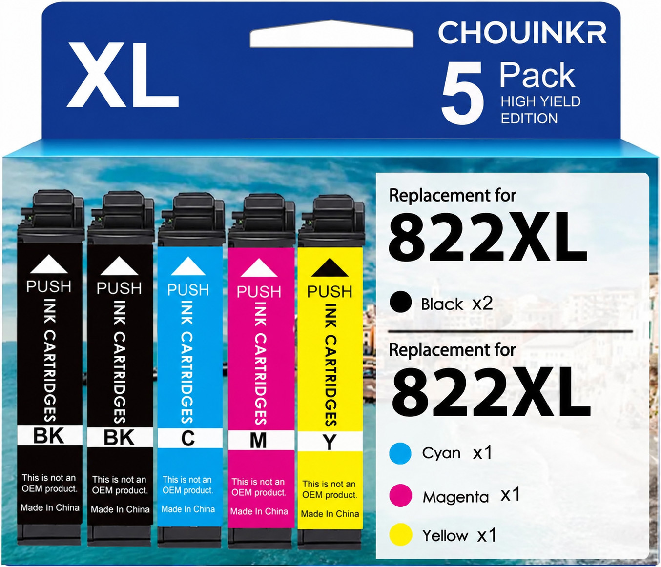 5Pack 822XL T882XL Ink Cartridge For Epson WorkForce Pro WF-3820 WF-4834 WF-4833