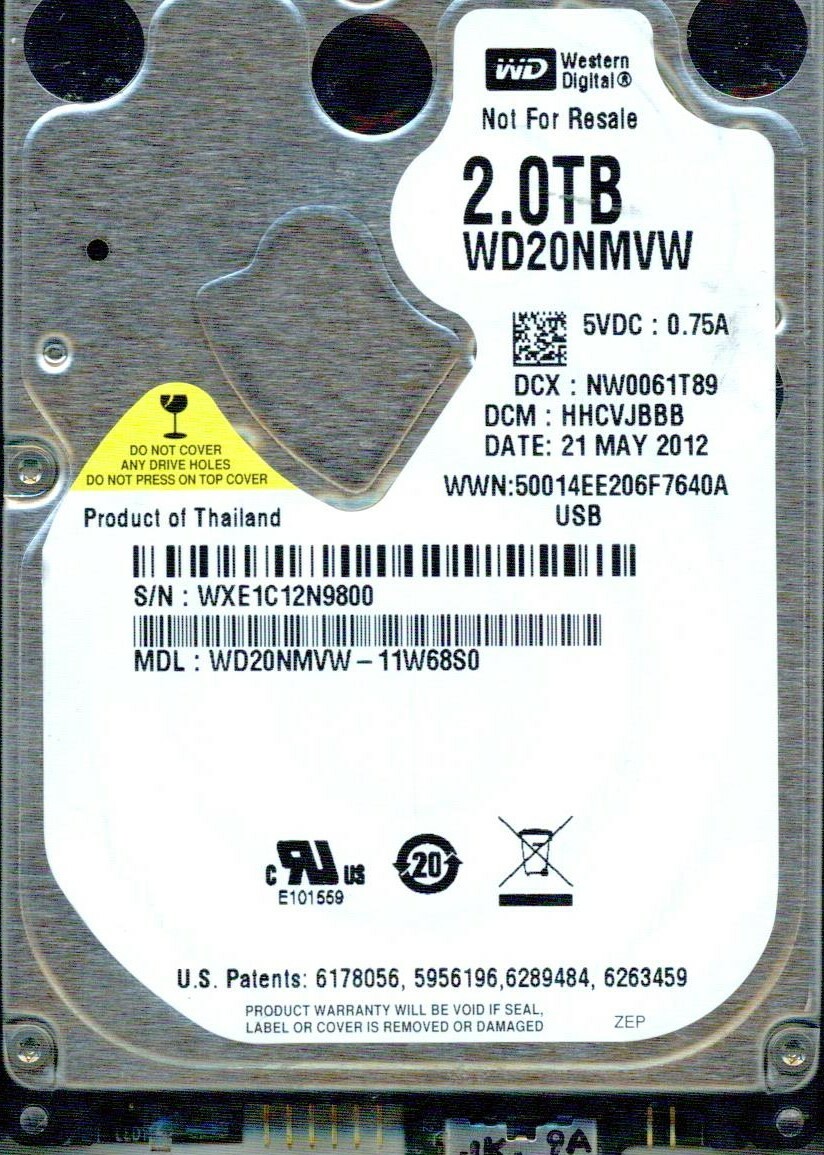 WD20NMVW-11W68S0,  DCM: HHCVJBBB  WD 2TB, USB 3.0  WXE1  MAY 2012