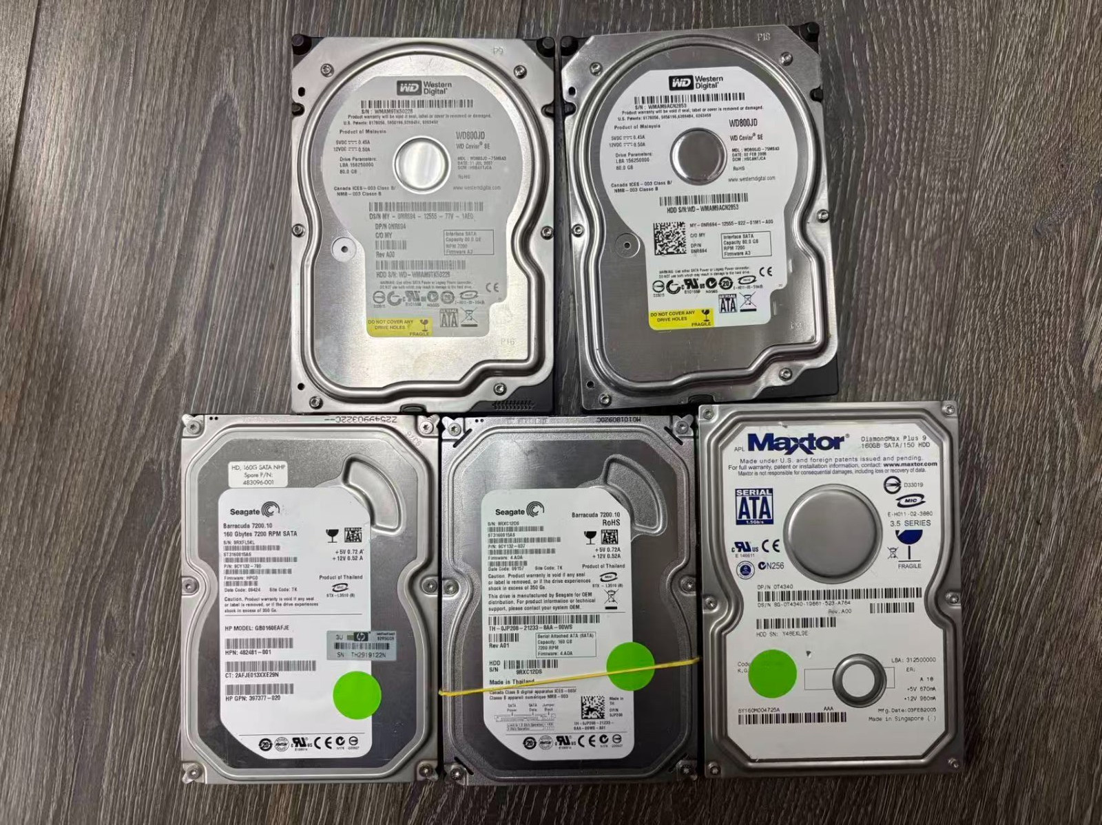 Lot of 5 80GBx2 160GBx3 SATA 3.5" Desktop HDD Hard Drives Seagate WD Maxtor