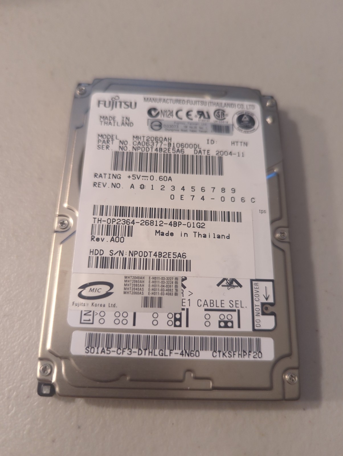 Fujitsu Mobile 60GB 2.5" IDE Hard Drive - MHT2060AH - TESTED