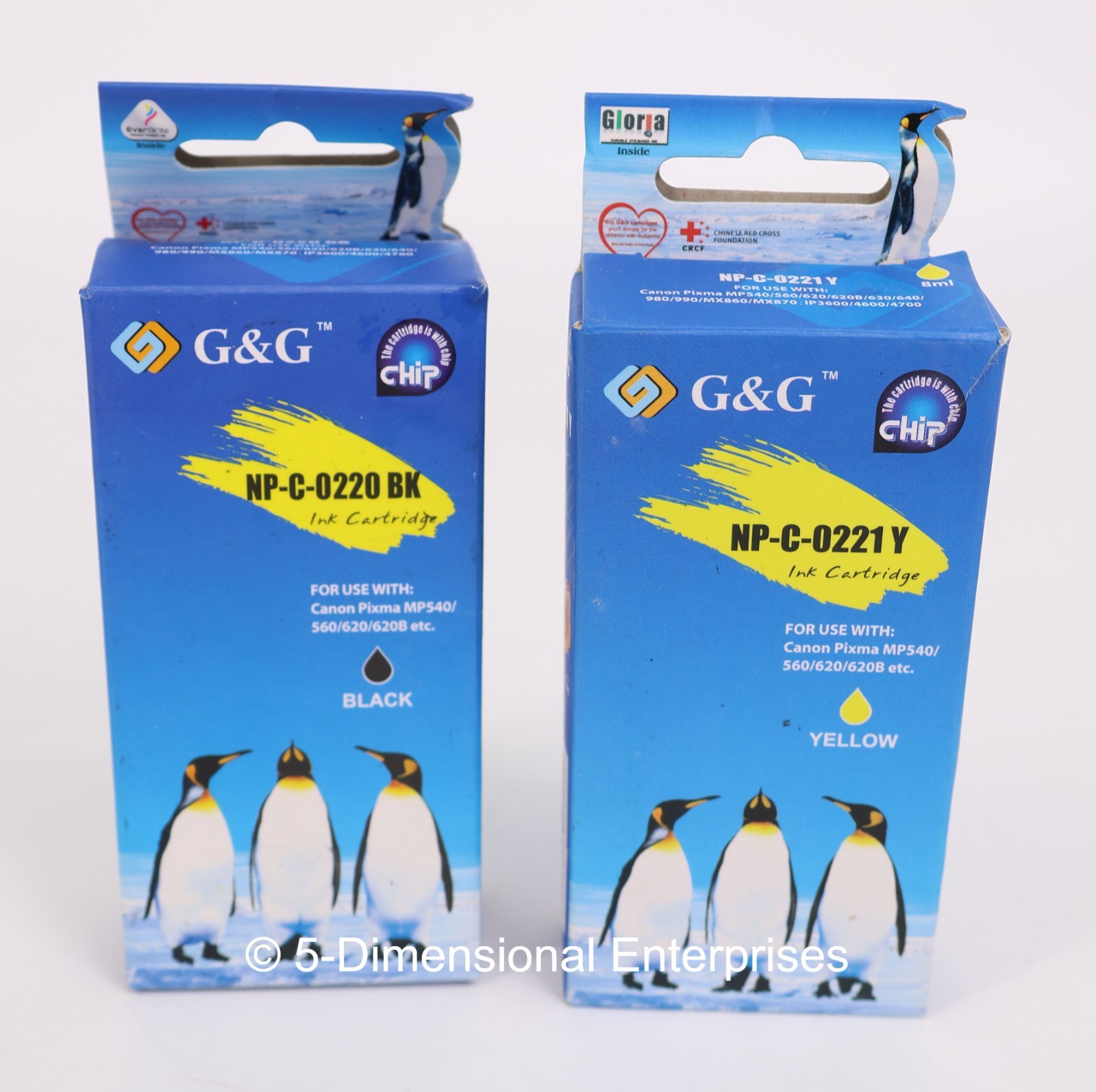 Lot of 2 G&G NP-C-0220 BK Black & NP-C-0221 Y Yellow Ink Cartridges EXPIRED 2014