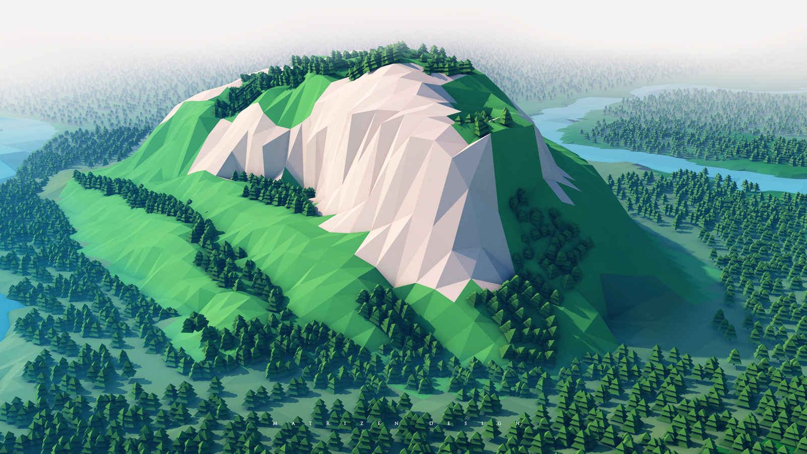 Landscape low poly cgi cinema 4d art mountains forest Custom Gaming Mat Desk