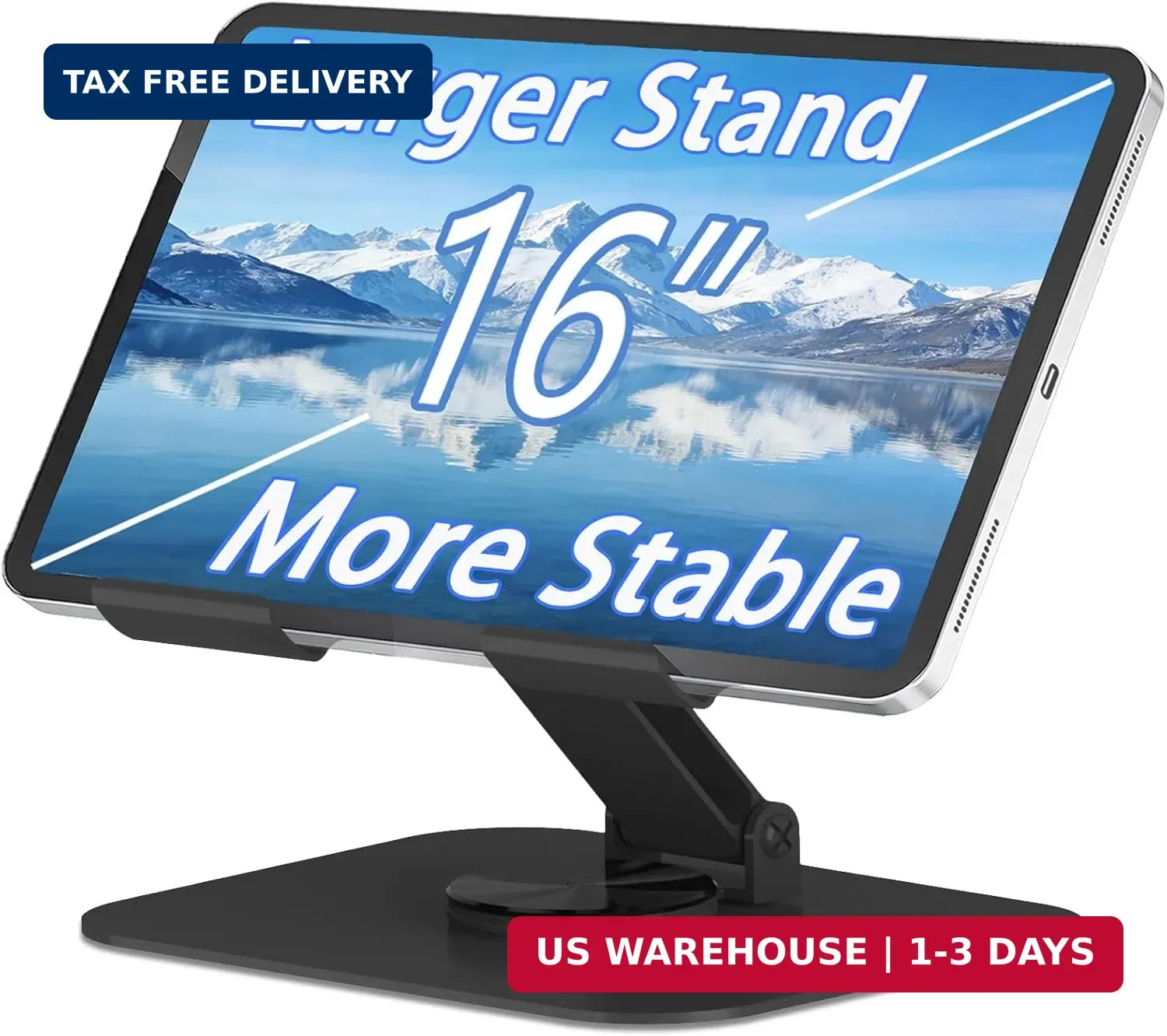 Metal Tablet Stand, Adjustable 360° Rotation Tablet Holder For 4-16" Tablet FAST