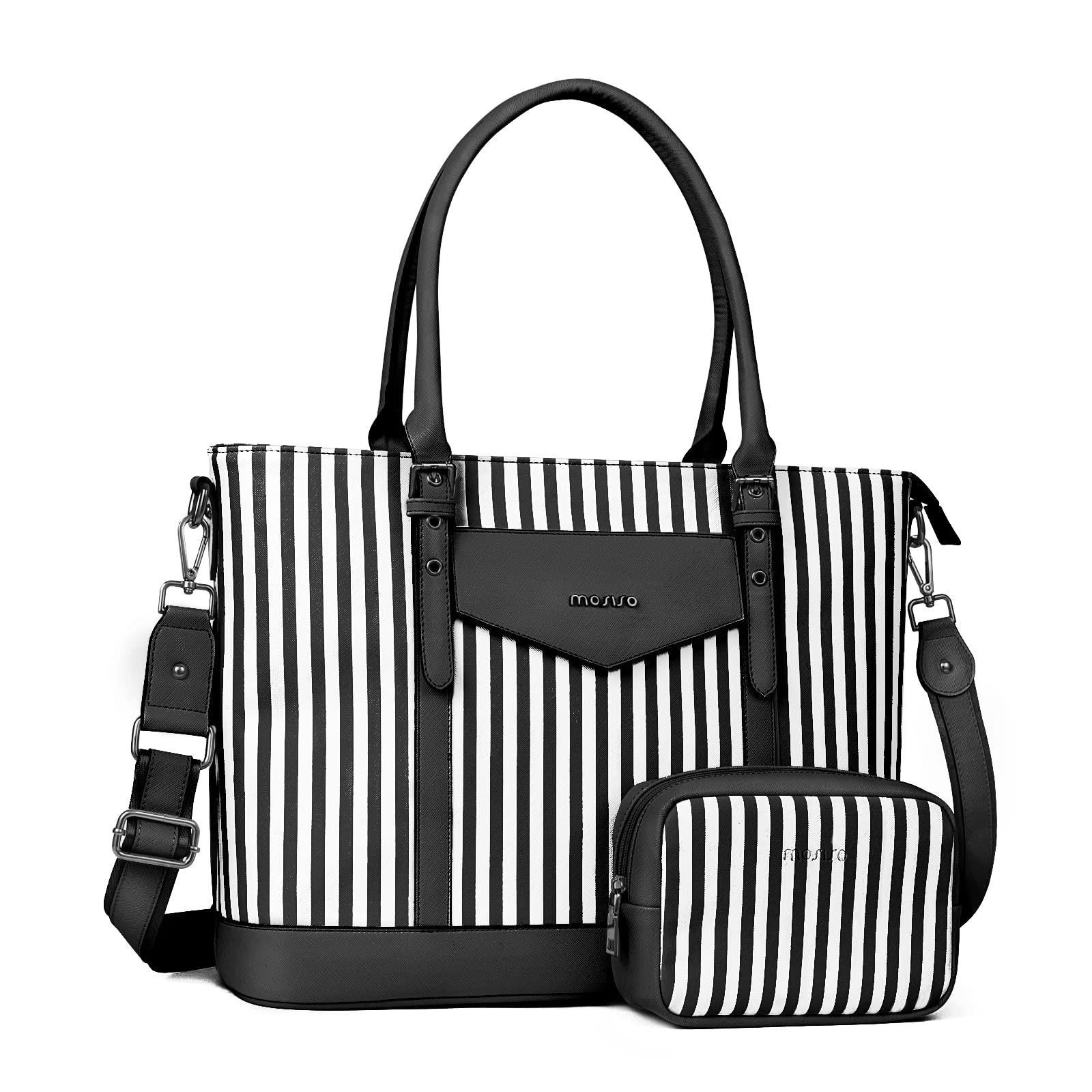 MOSISO Laptop Tote Bag for Women, 17-17.3 inch Leather 17.3 inch, Black