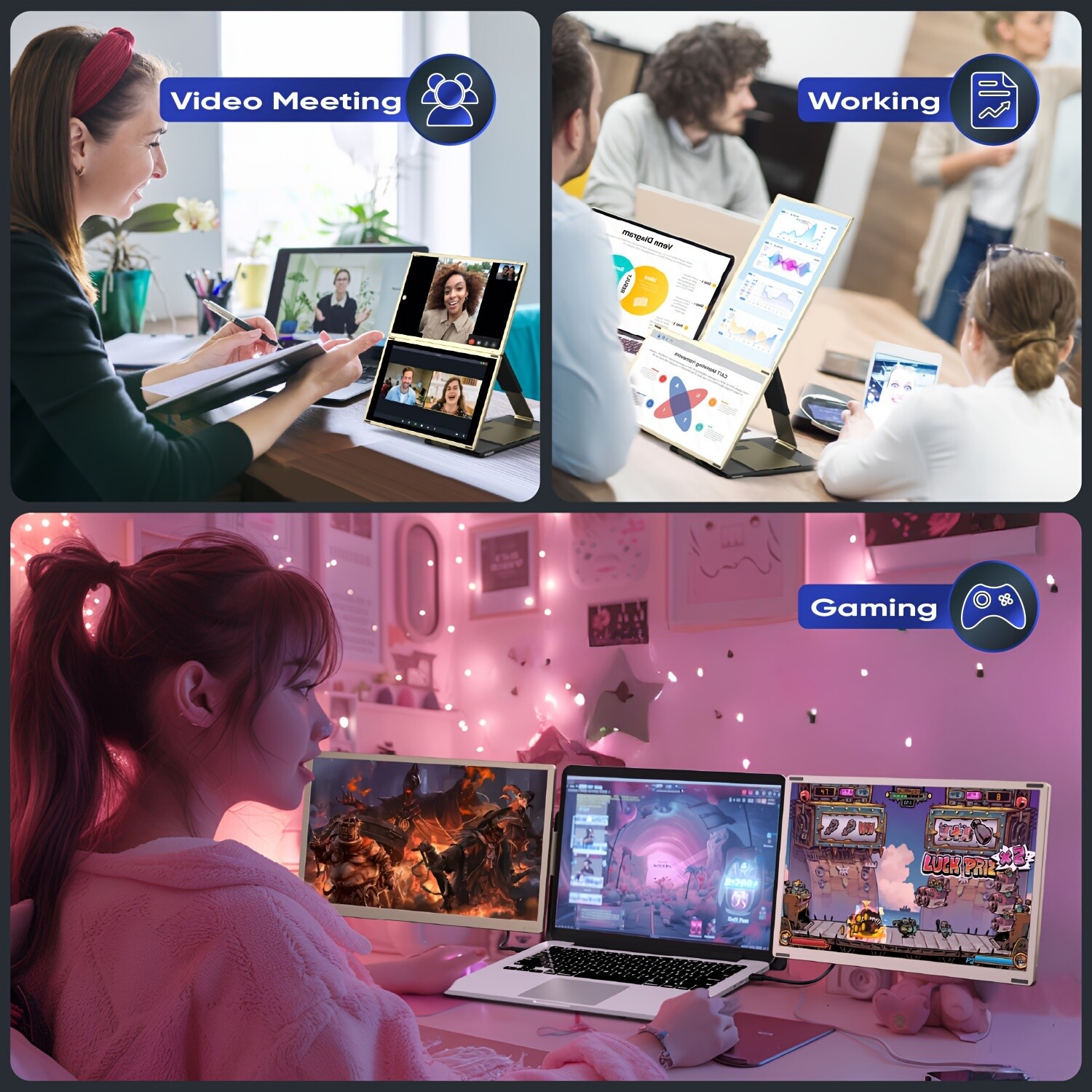 S6 15.6-inch 3-in-1 Portable Dual Laptop Screen Extender, 1080P FHD IPS