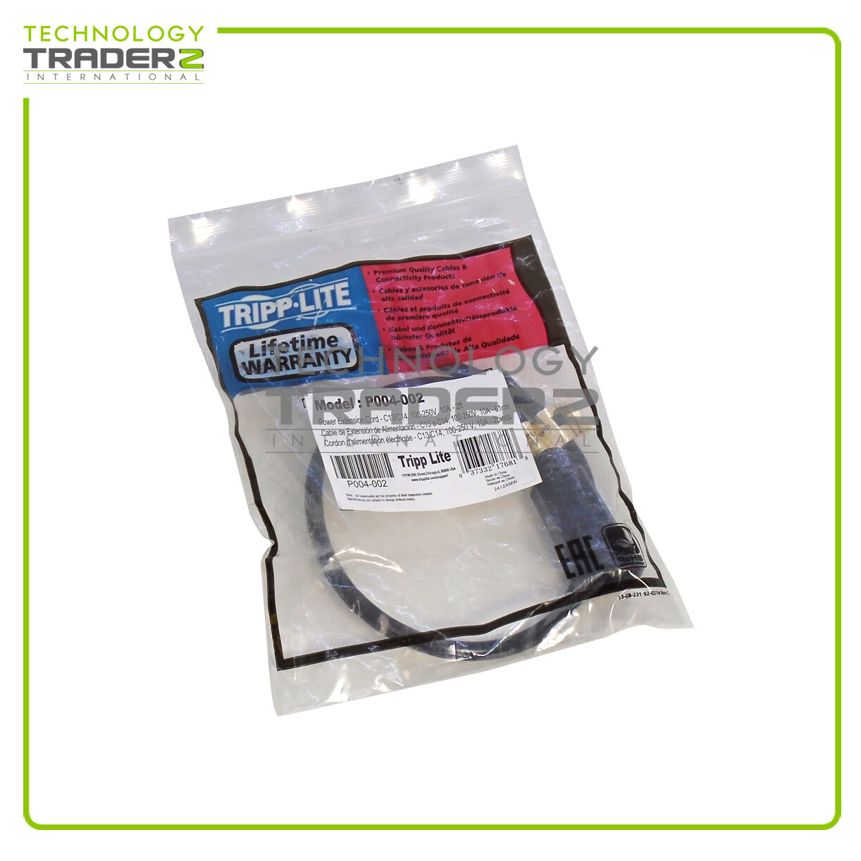 LOT OF 10 P004-002 Tripp Lite 2FT 100-250V 10A Power Extension Cable *New Bulk*