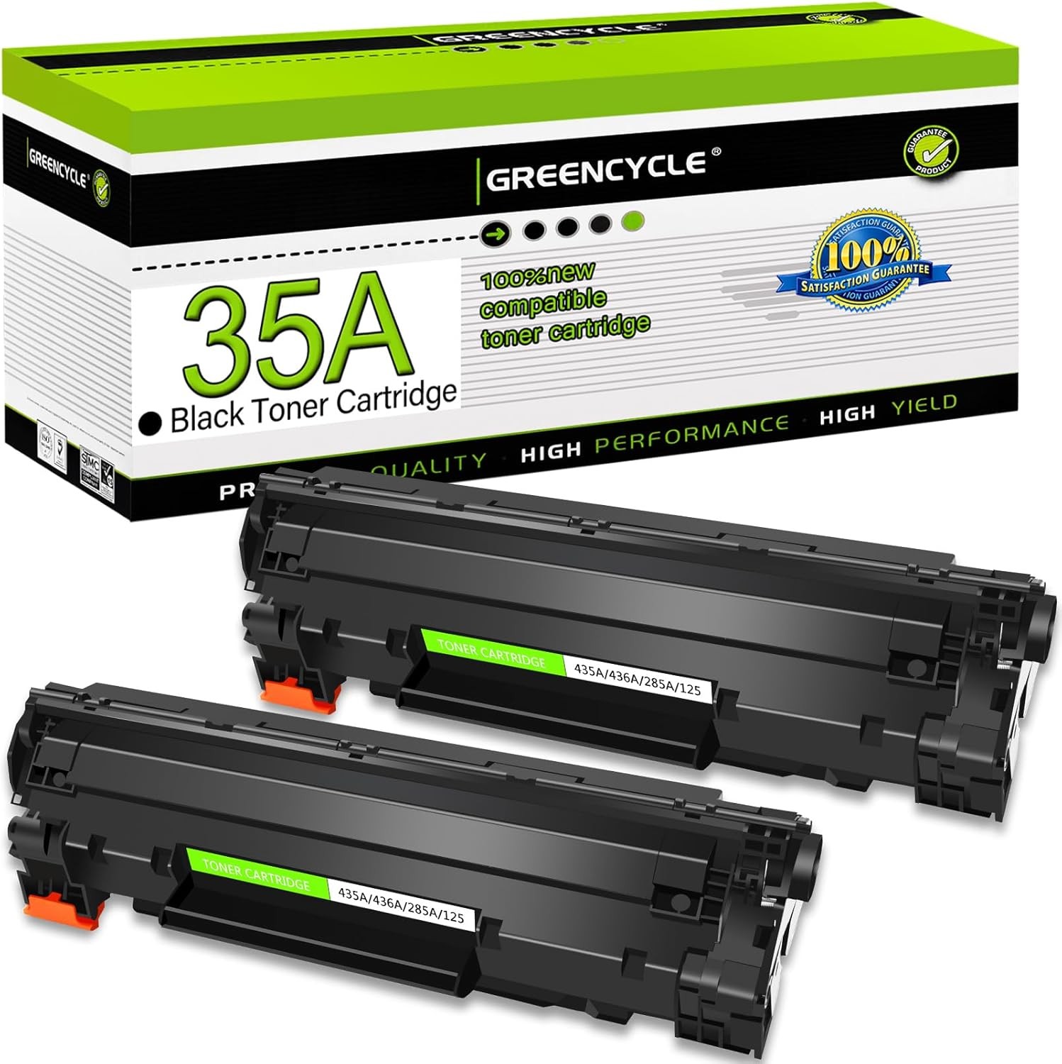 2 Pack Toner Cartridge for HP LaserJet P1005 P1006 P1008 P1009 35A CB435A Black