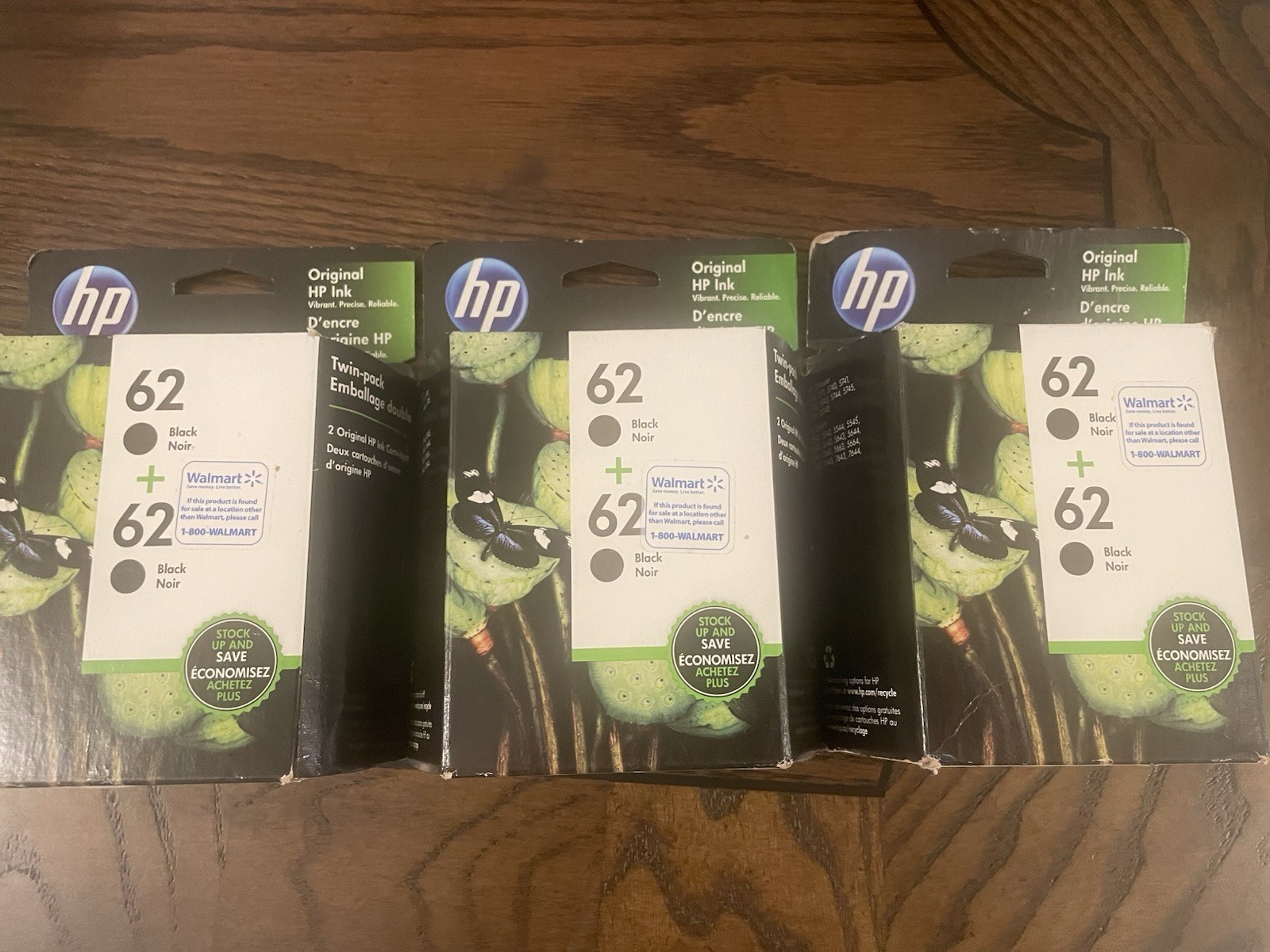 Set Of 3 HP 62 Black Noir 2-Pack Ink Cartridge Genuine OEM 2019/2020