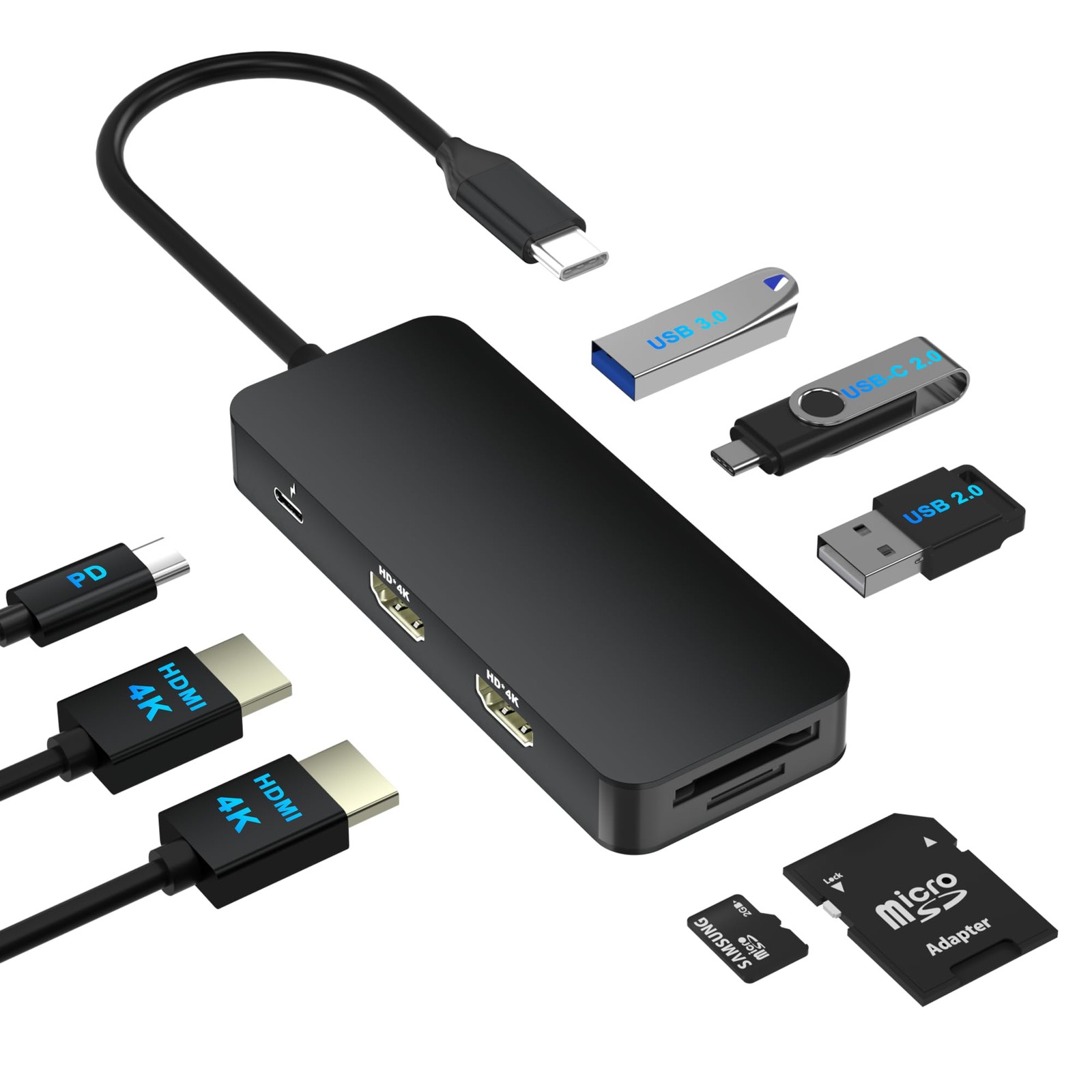 USB C Docking Station Dual Monitor for Dell/HP/Mac Laptop, Dual HDMI Adapter ...