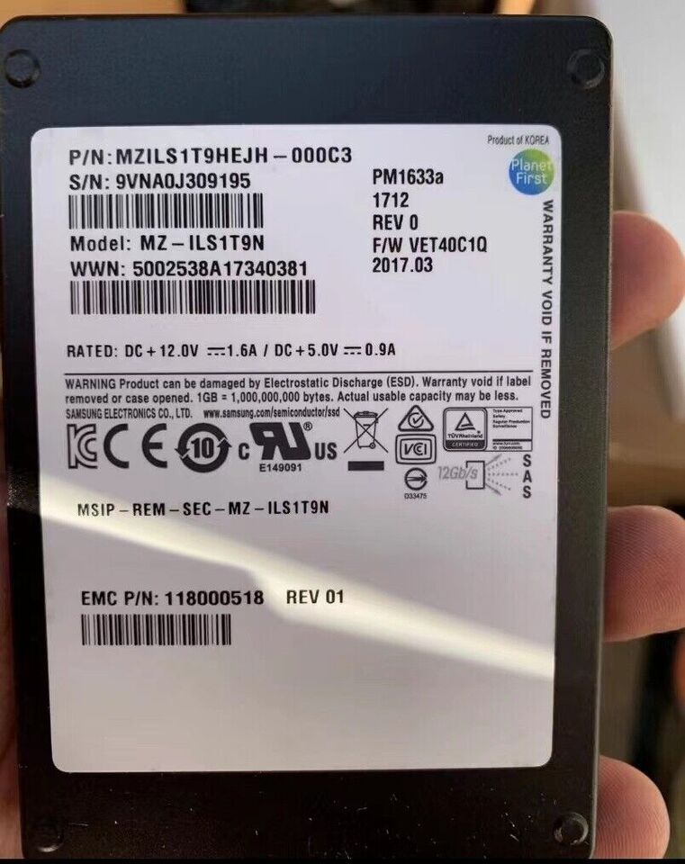 Samsung PM1633a 1.92TB SSD EMC SAS 12Gb/s Solid State Drive MZILS1T9HEJH-000C3