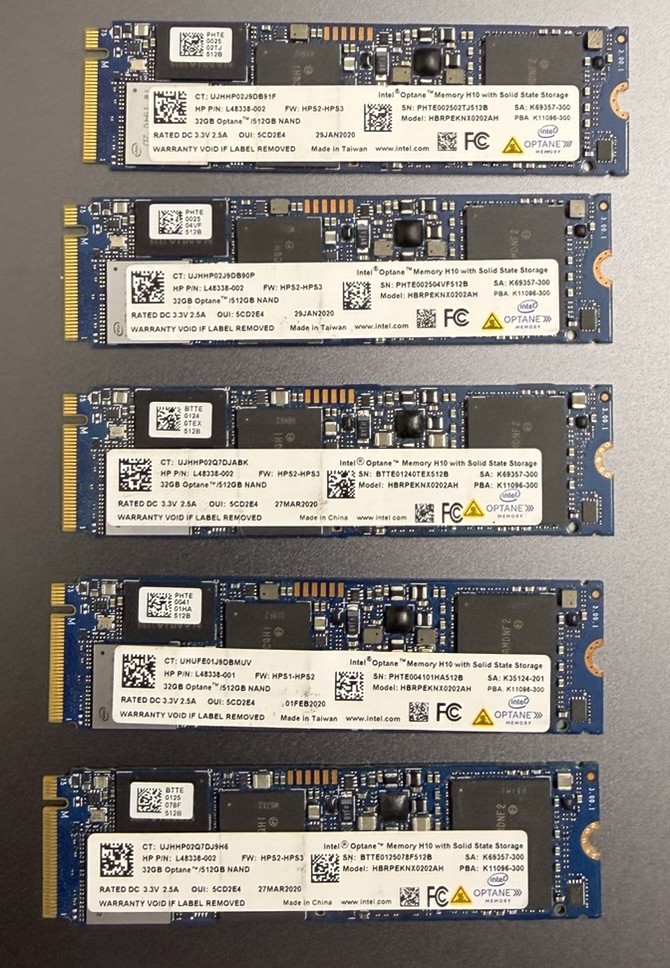 Lof Of 5 Intel Optano 32GB Memory H10 with Solid State Storage 512GB