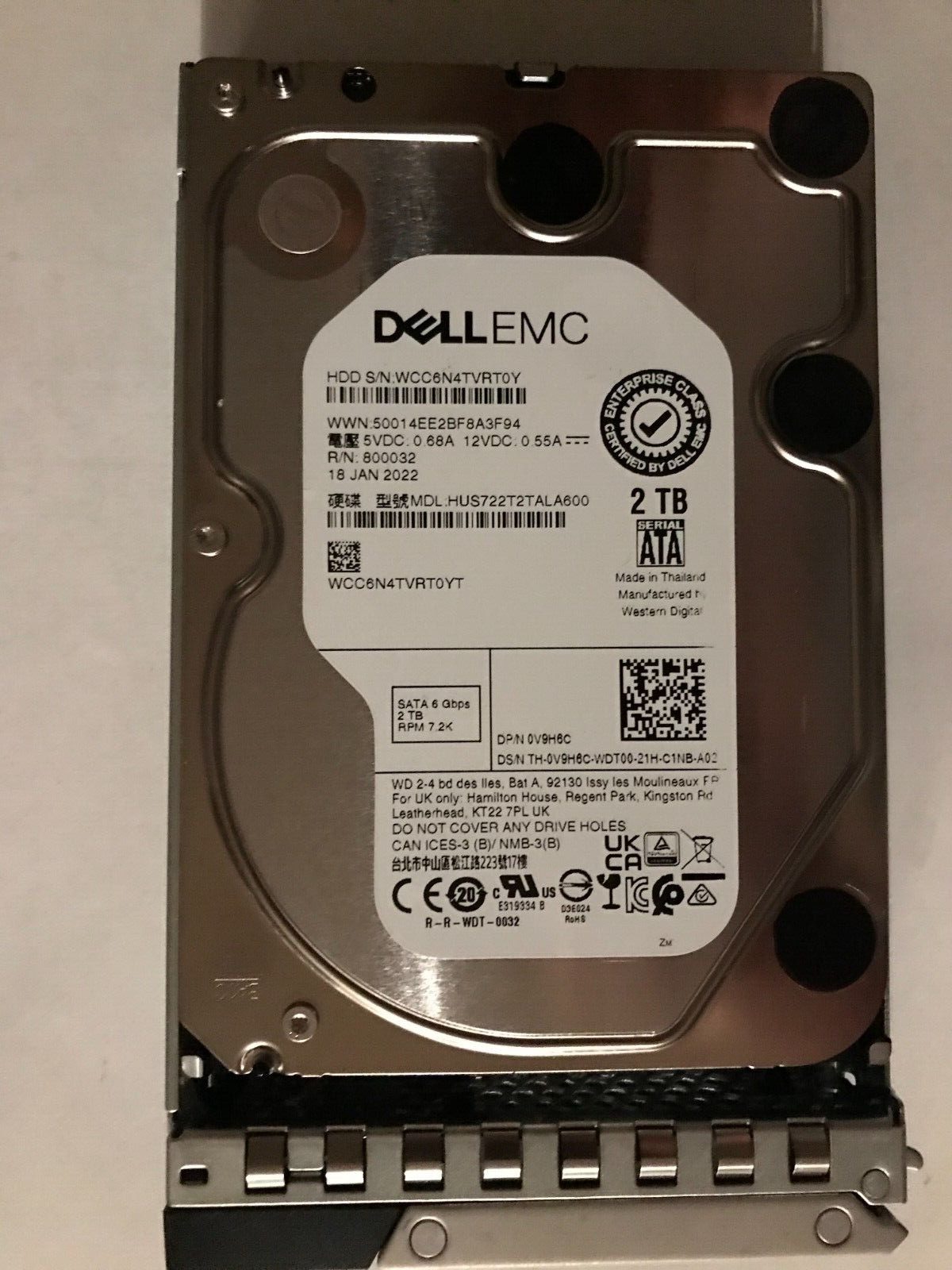 V9H6C DELL HITACHI 2TB 7.2K RPM SATA HUS722T2TALA600 R540 T350 R740 R440