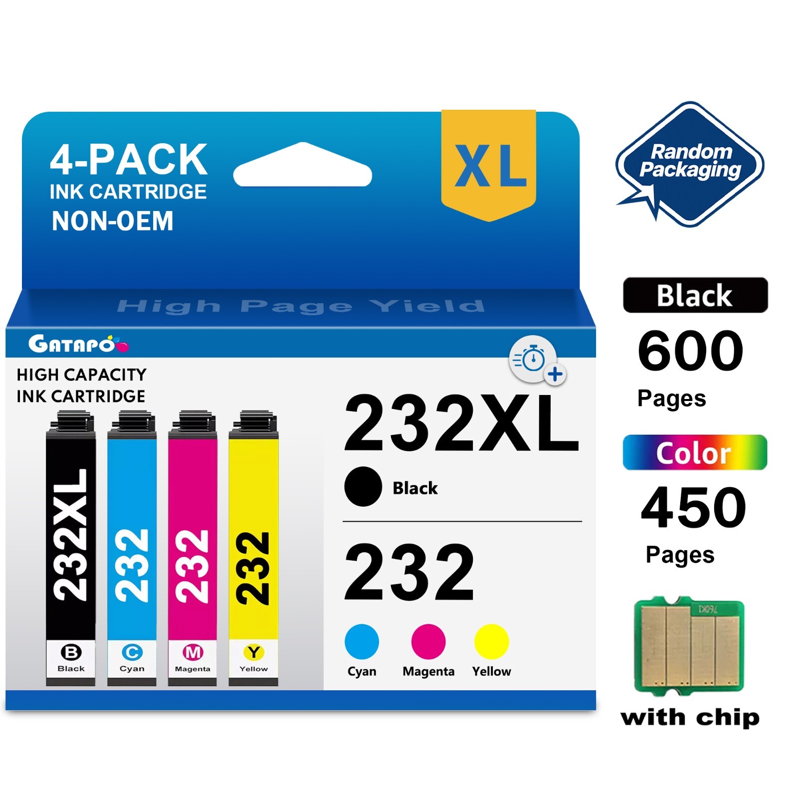 4PK 232XL Ink Cartridge replacement for 232XL WorkForce WF-2950 XP-4200