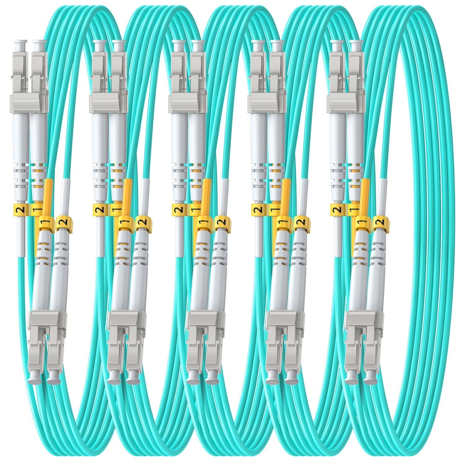 5 PCS OM4 LC To LC Fiber Patch Cable Duplex Multimode 40G/100G 50/125um 3 FT