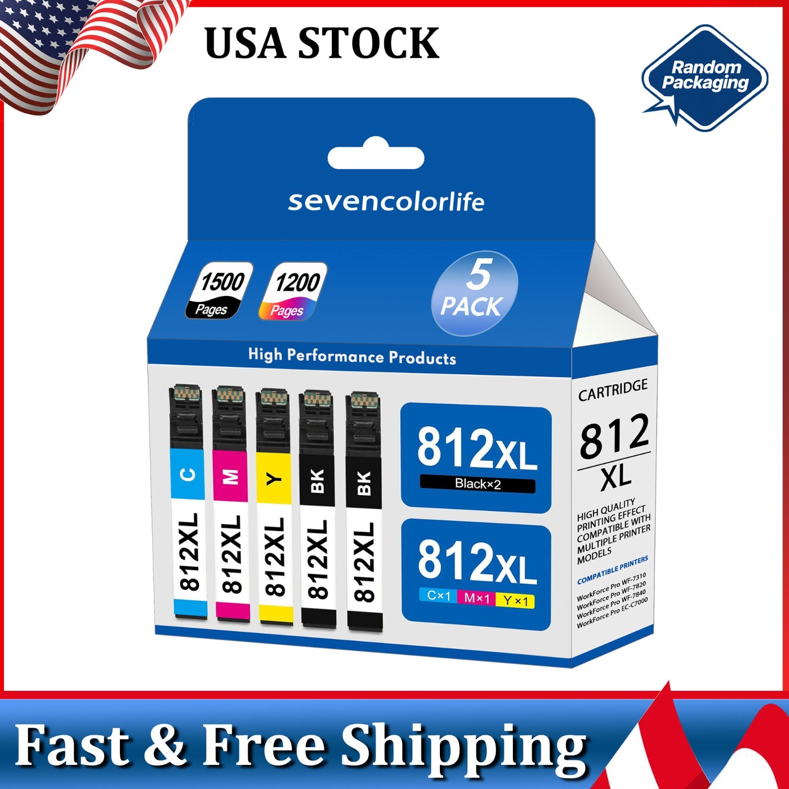 Compatible 812XL 5PK Ink - Epson WF-7820 7840 7310 WorkForce EC-C7000 High Yield